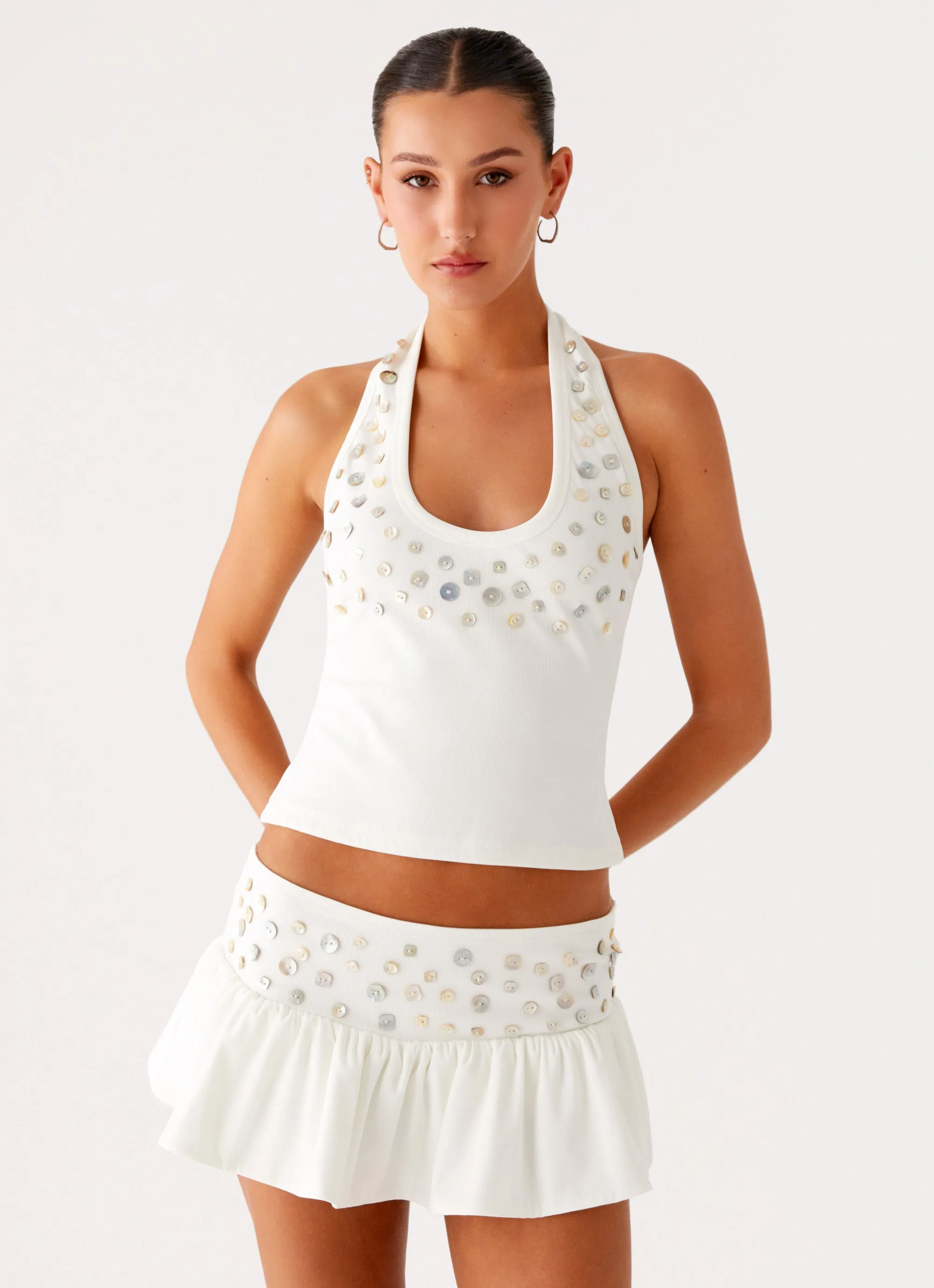 Vegas Nights Low Rise Skort - White Double Layer Construction