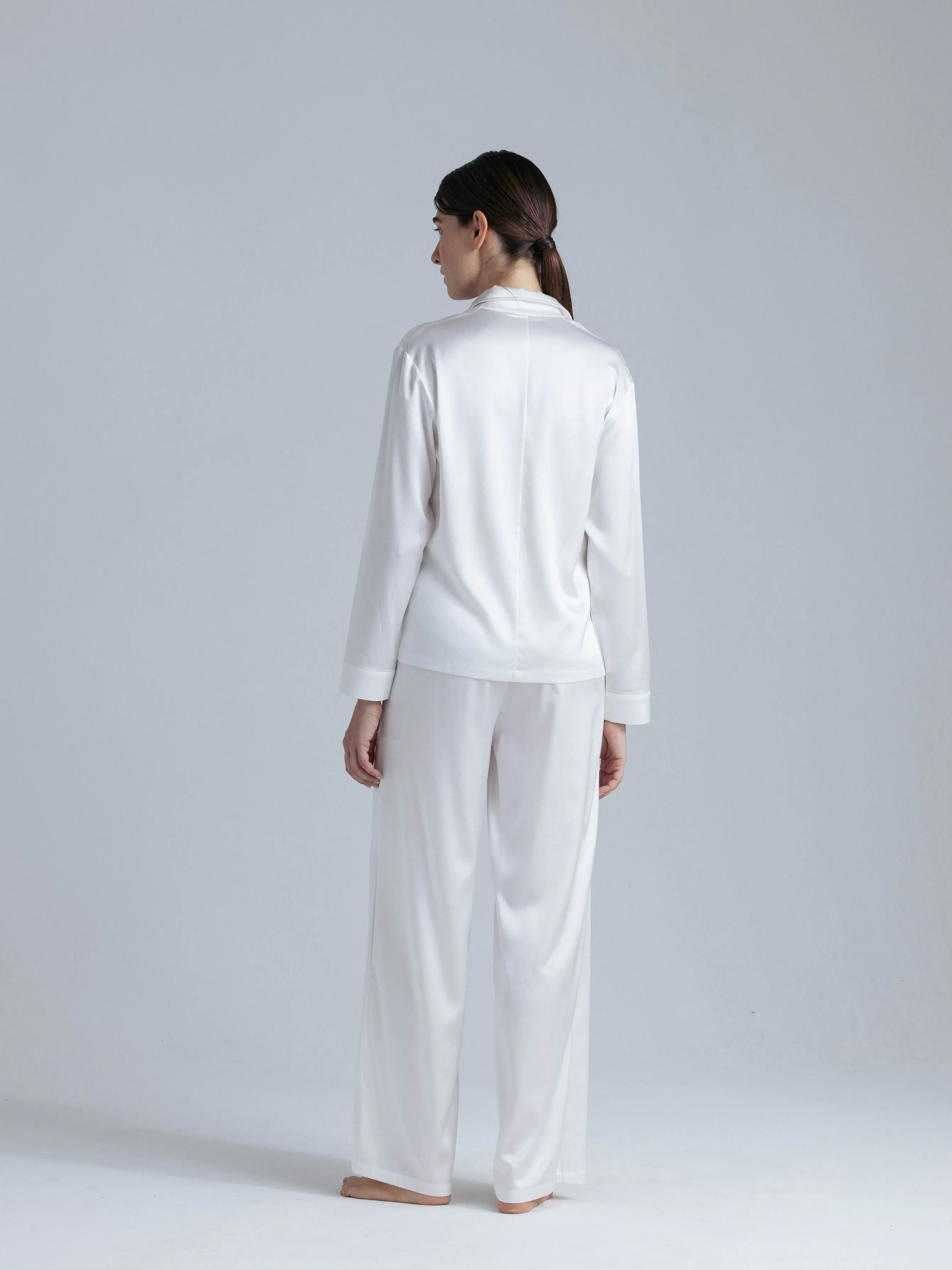 Silk Pajama Set 'Tyche' in Milk White