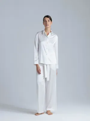 Silk Pajama Set 'Tyche' in Milk White