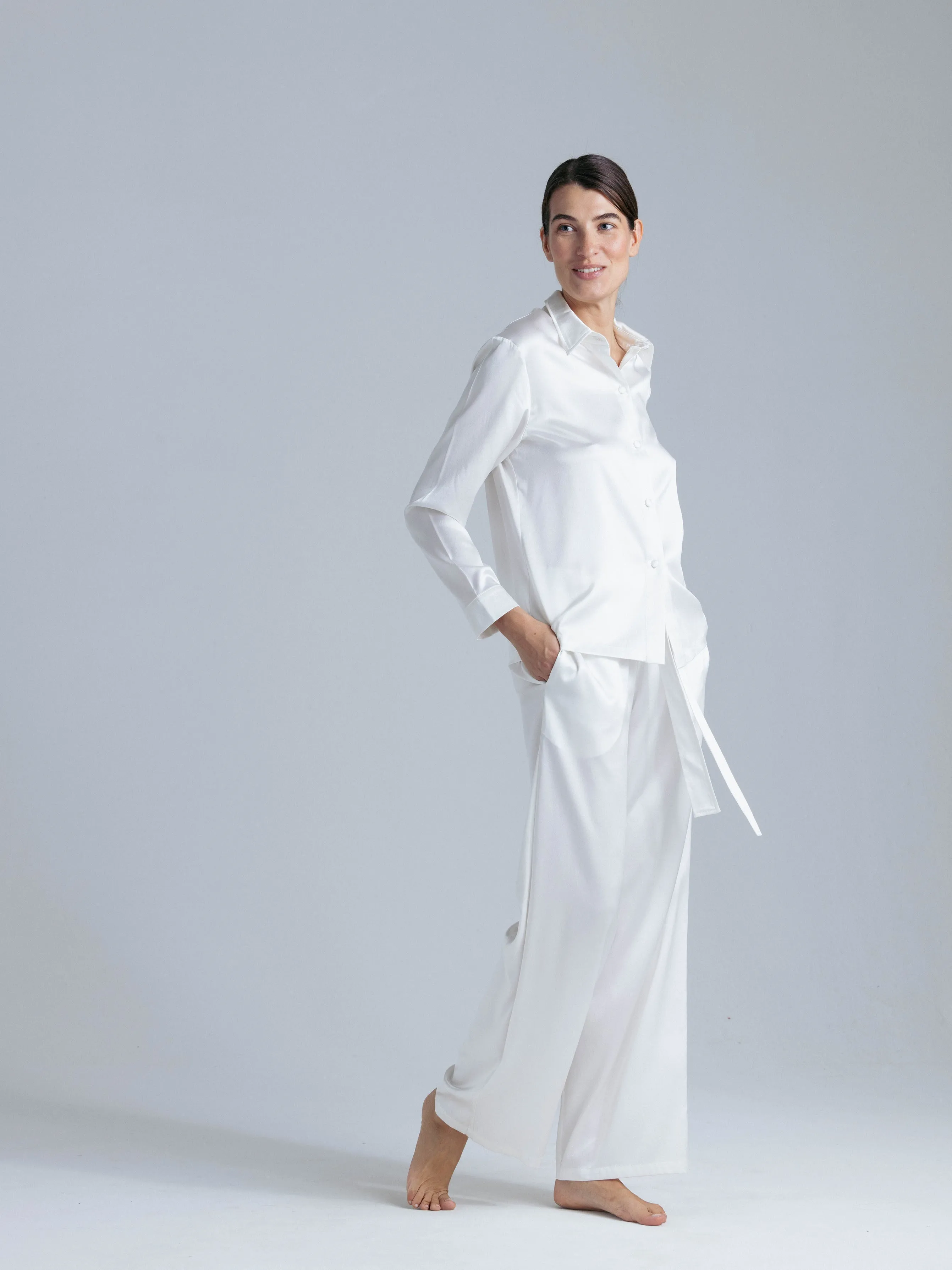 Silk Pajama Set 'Tyche' in Milk White