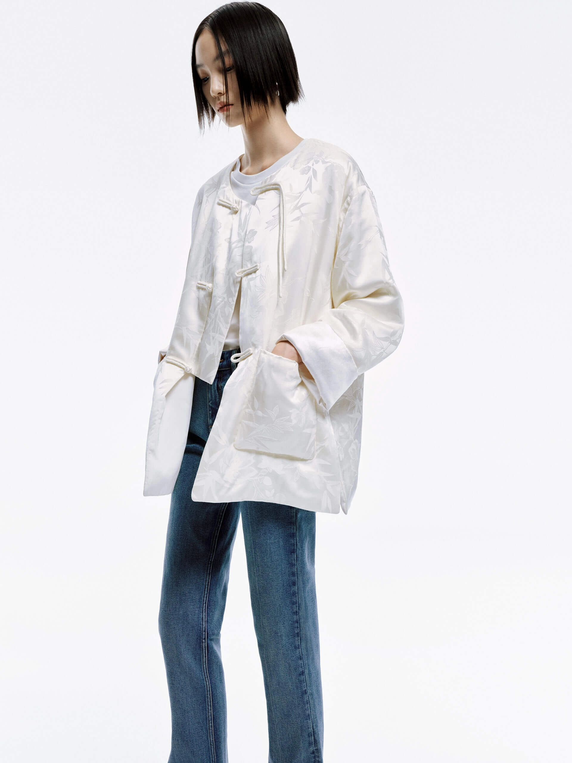 Silk Blend Collarless Coat