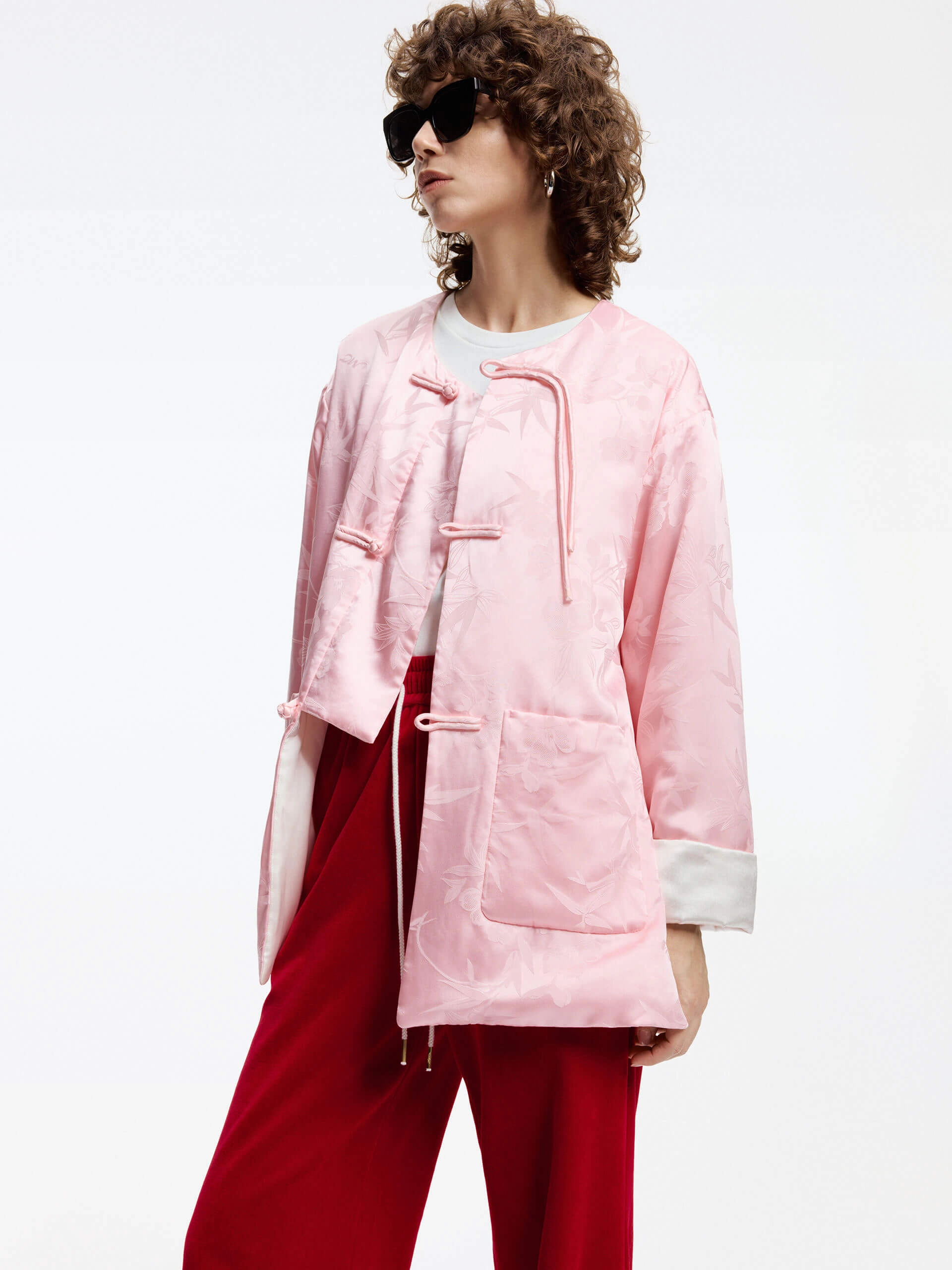 Silk Blend Collarless Coat