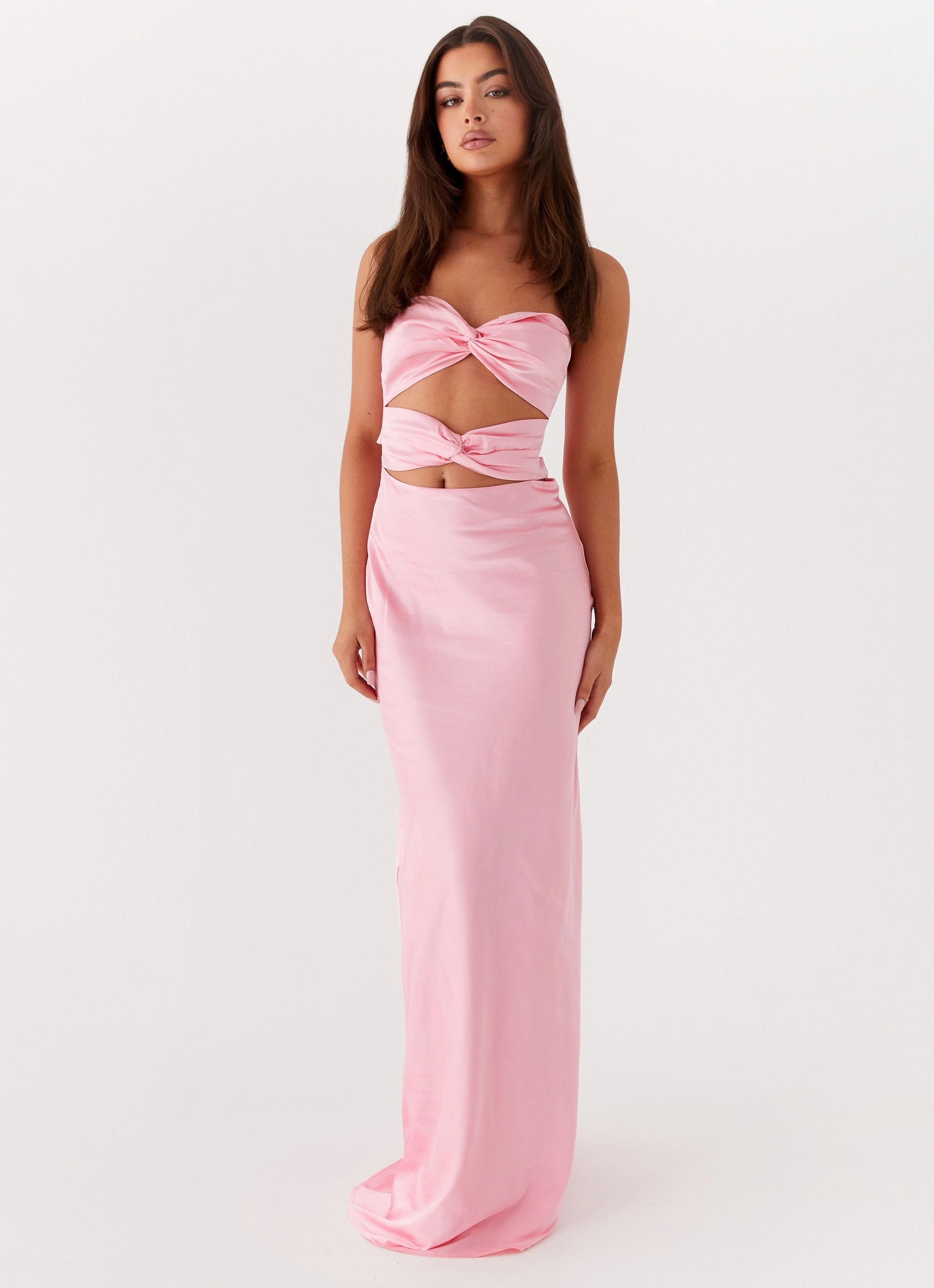 Tianna Strapless Maxi Dress - Pink ElasticWaistband Hip-Flattering