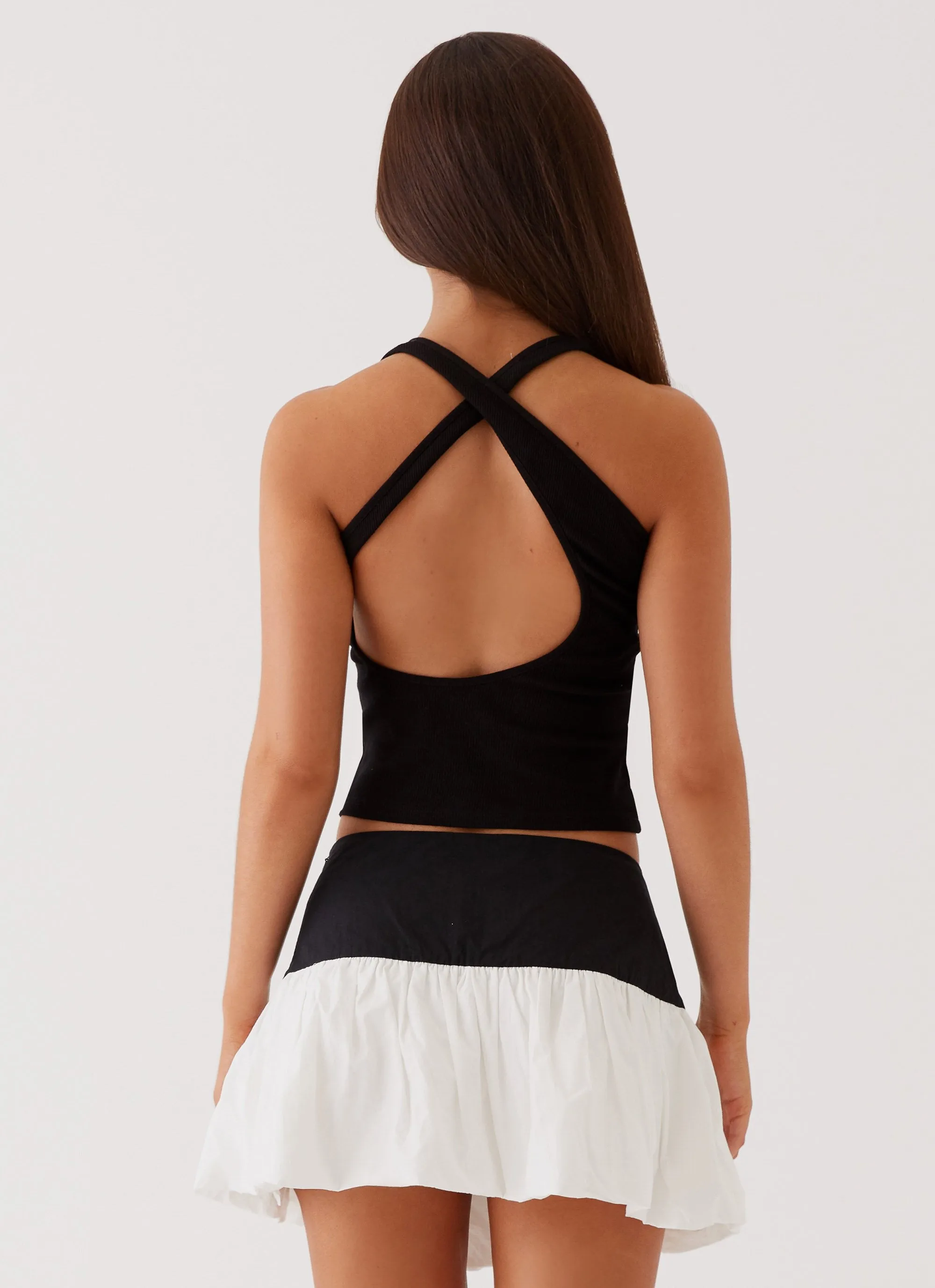 Riva Bubble Hem Mini Skirt - Black Ivory Clean Lines