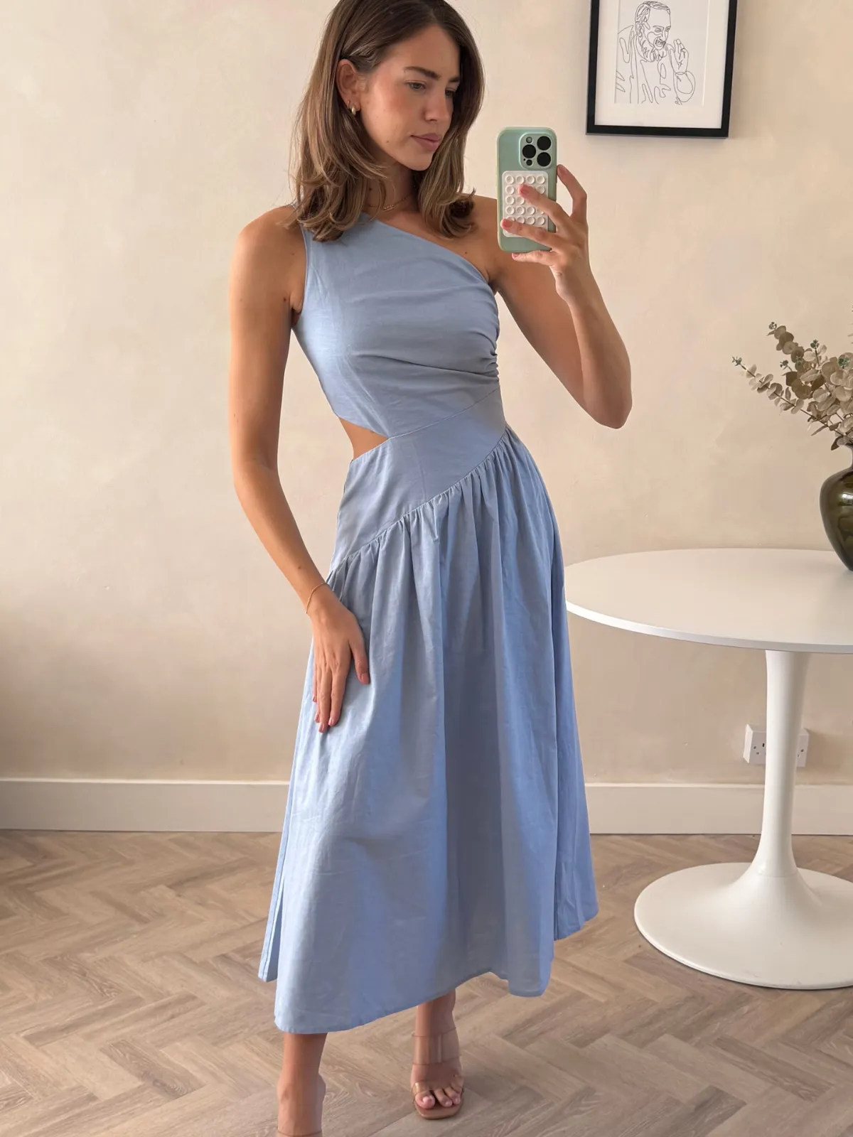 Jasmine Cut Out One Shoulder Dress in Baby Blue Classic Layer