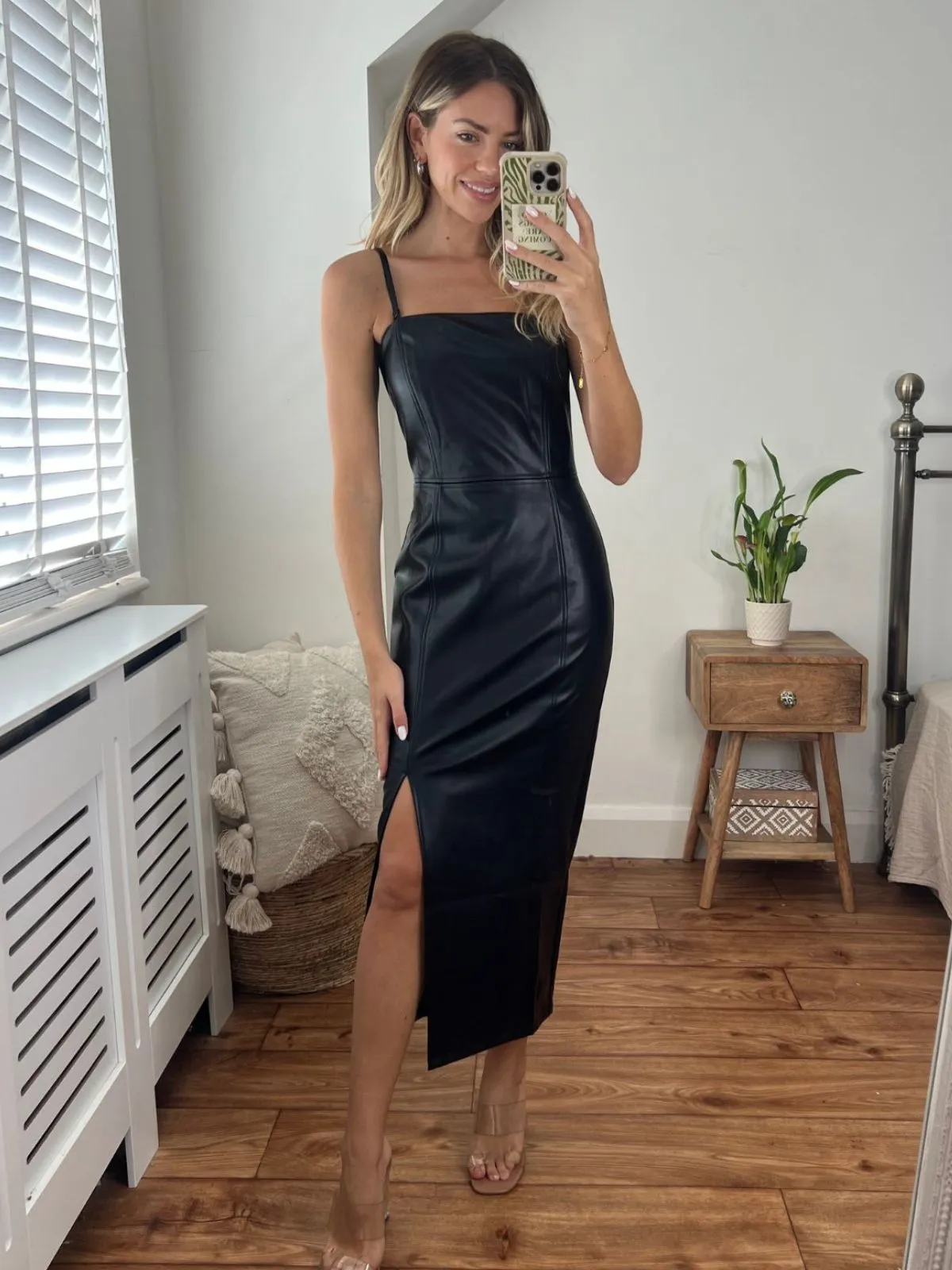 Colette PU Midaxi Dress in Black Elegant Silhouette