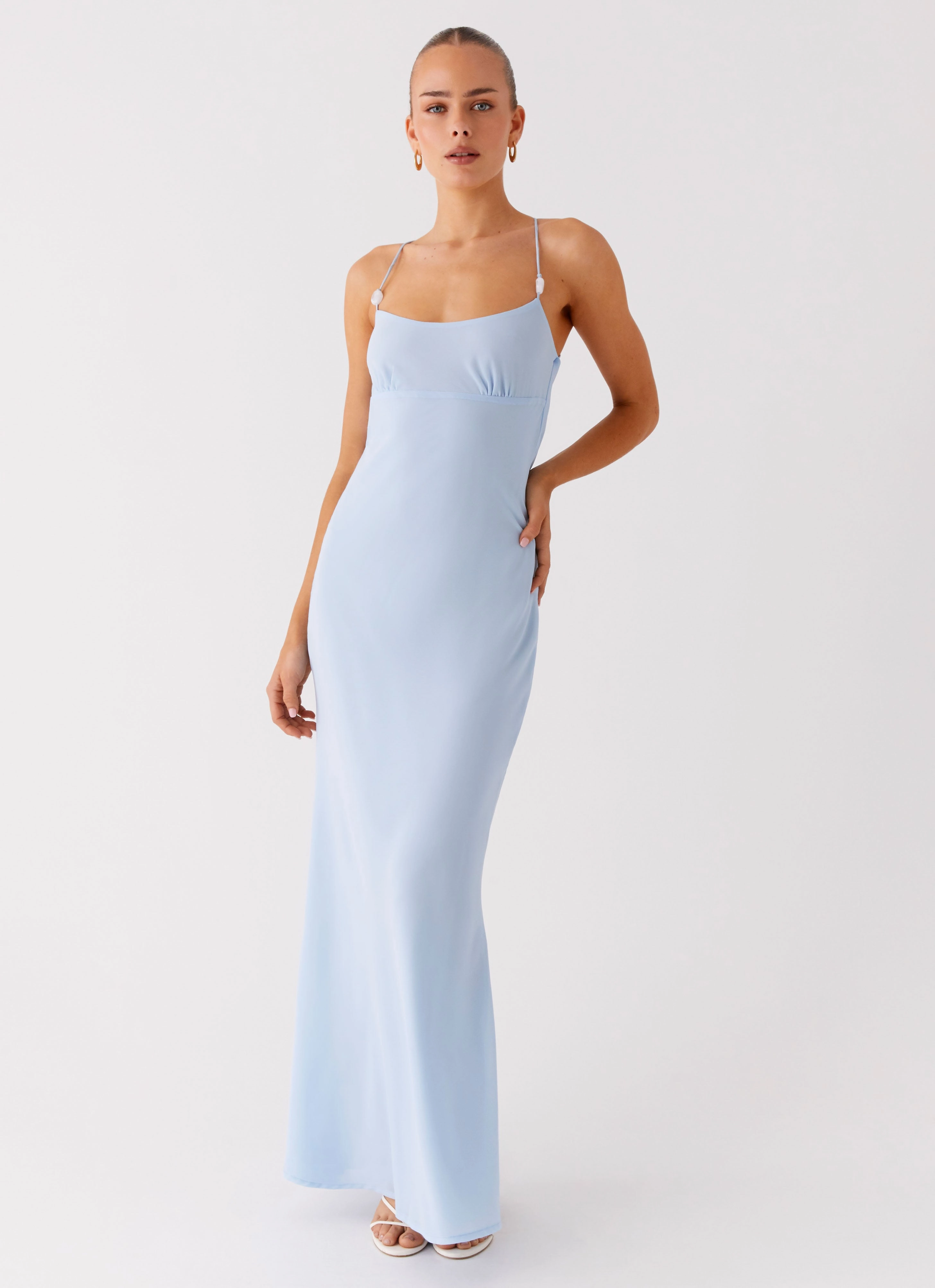 Cabello Maxi Dress - Pale Blue Sleek long-sleeve dress Soft Profile