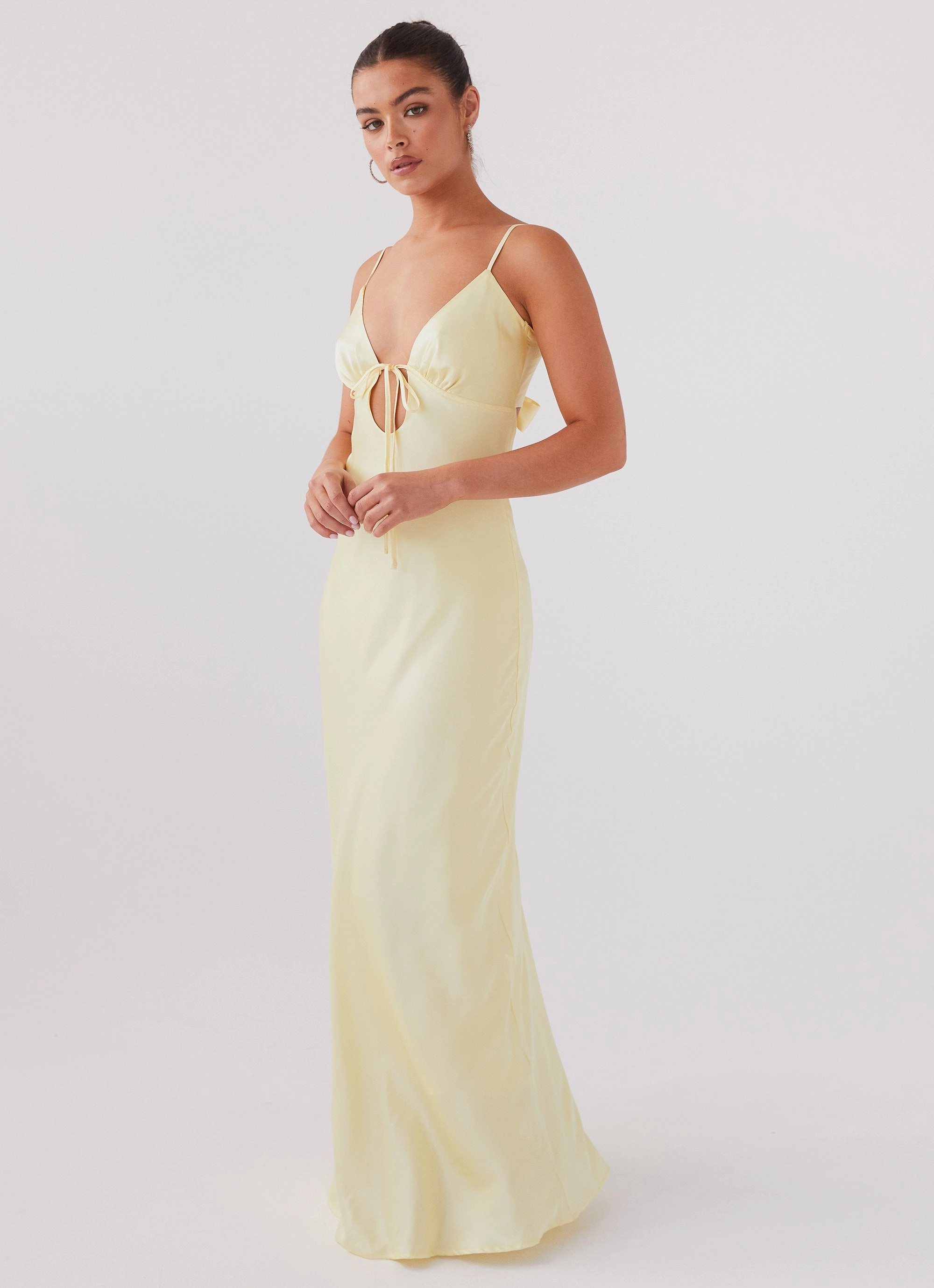 Flora Satin Maxi Dress - Lemon Simple Flow Gentle Aesthetic