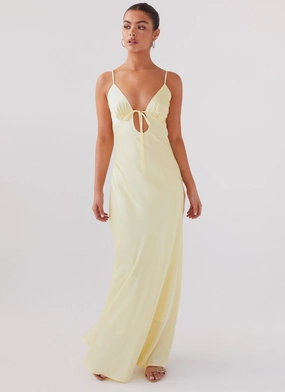 Simple Attire Flora Satin Maxi Dress - Lemon animal-print Travel Friendly Flora Satin Maxi Dress - Lemon