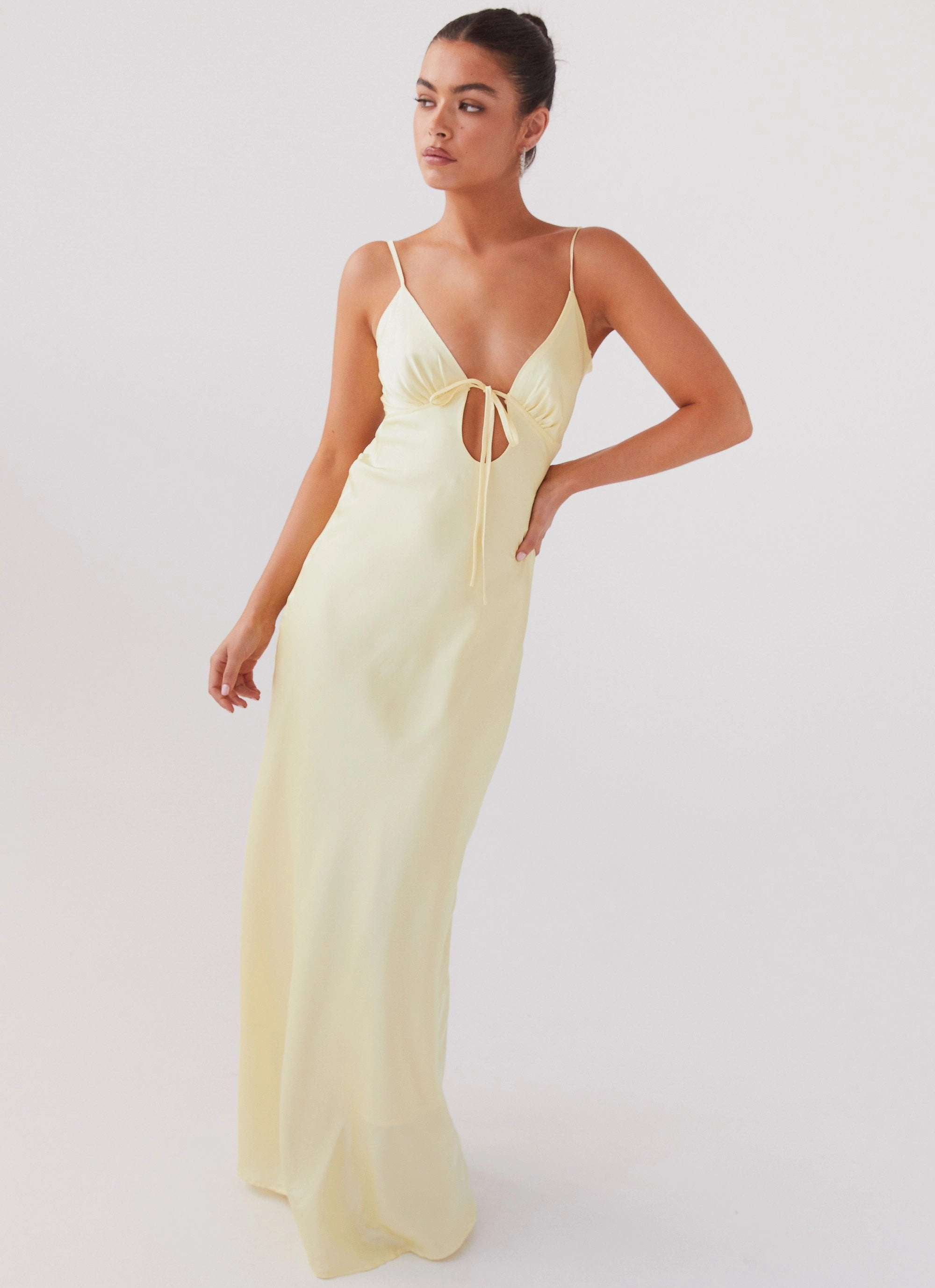 Flora Satin Maxi Dress - Lemon Relaxed-fit maxi dress