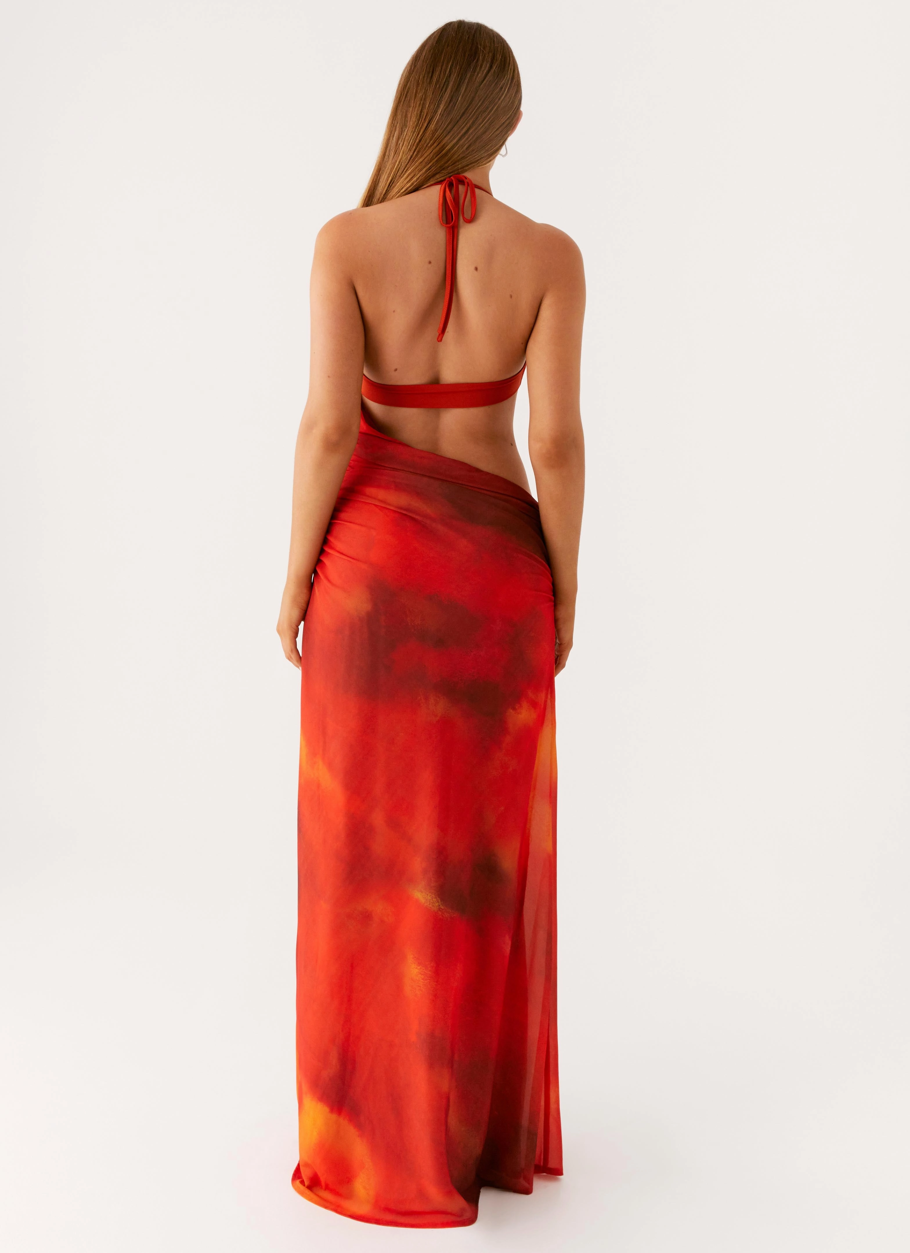 Elixis Maxi Dress - Scarlet Blur Art Event Sleek and Simple