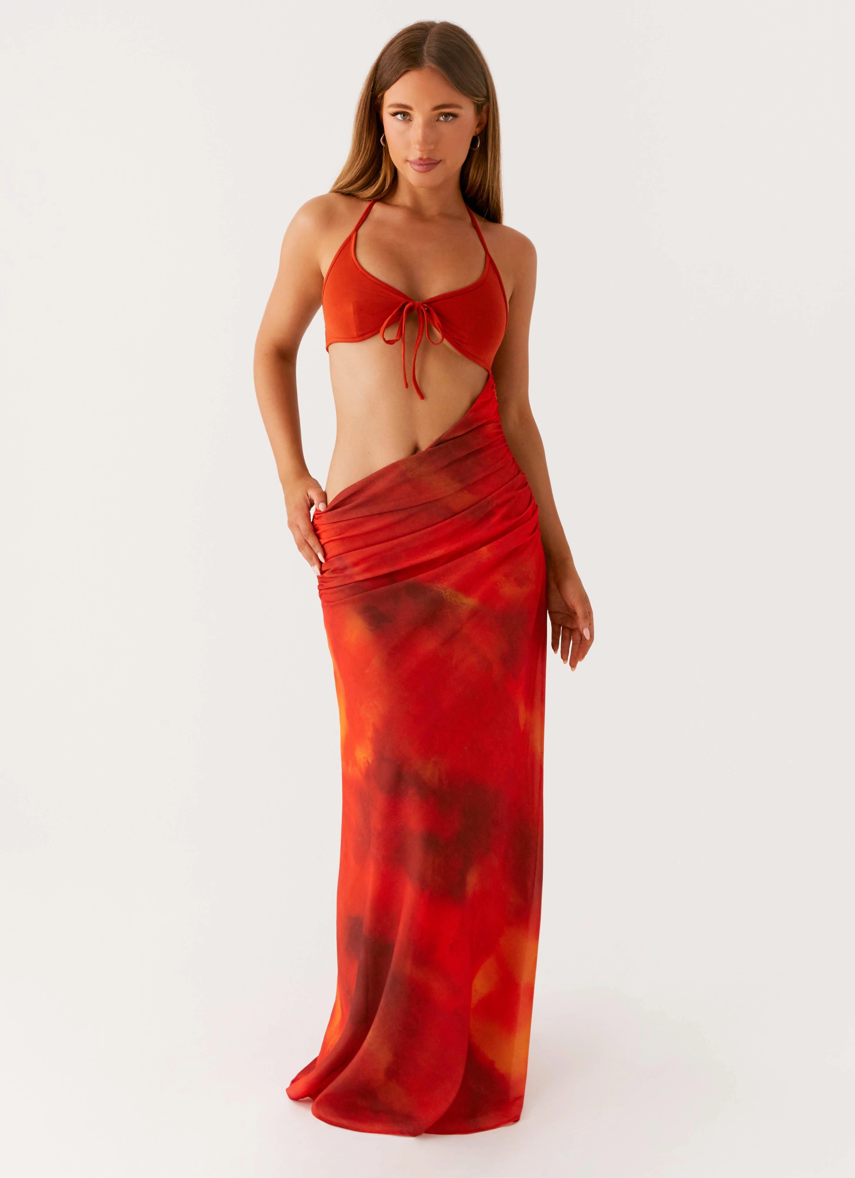 Chilly Weather Layer Elixis Maxi Dress - Scarlet Blur