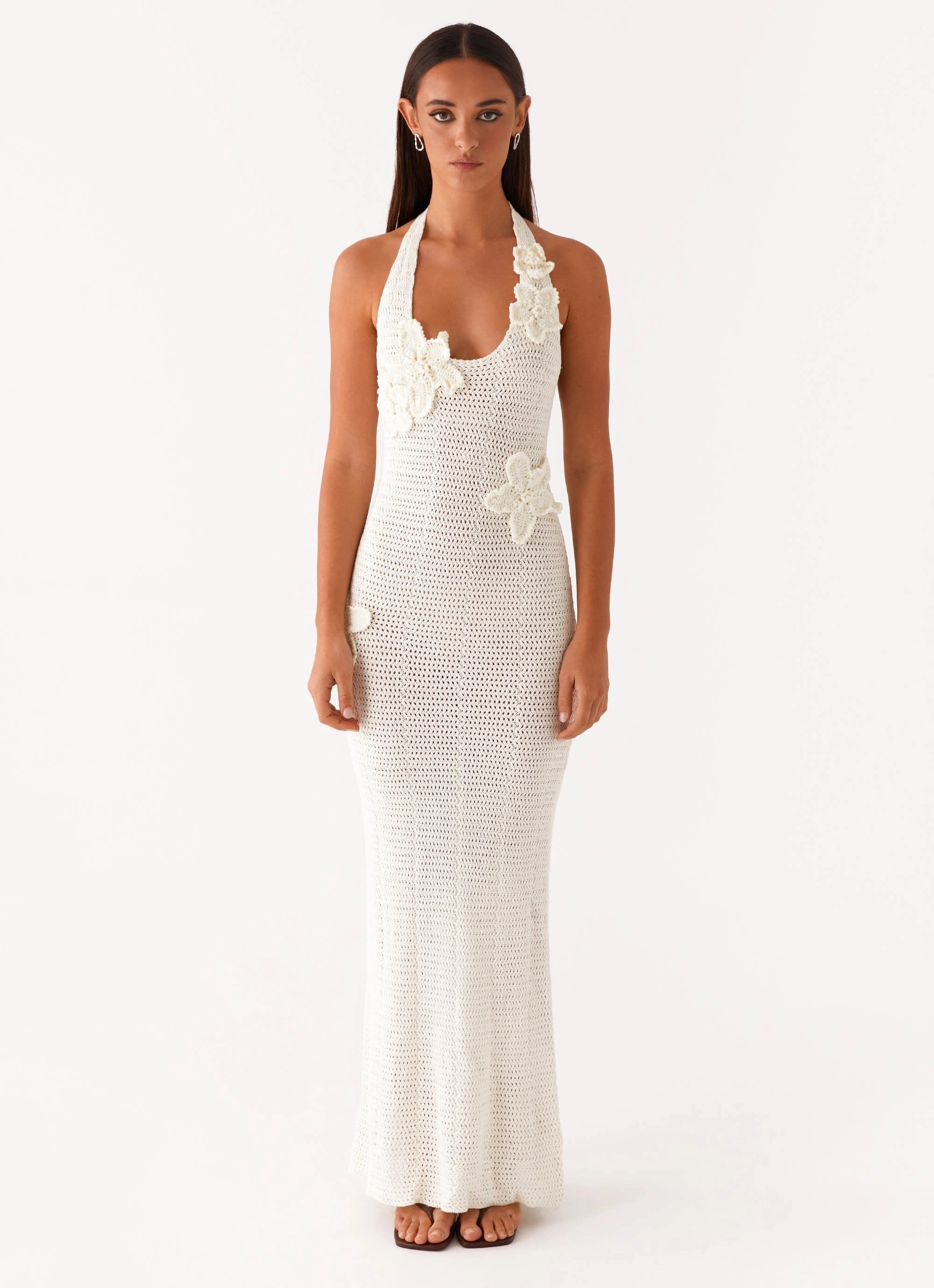 Novalee Flower Crochet Maxi Dress - Ivory Edgy Twist ConvertibleNeckline