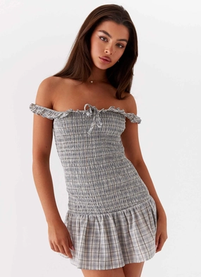 Simple Ensemble Anica Check Mini Dress - Grey Check Anica Check Mini Dress - Grey Check Lightweight Layer Beadwork