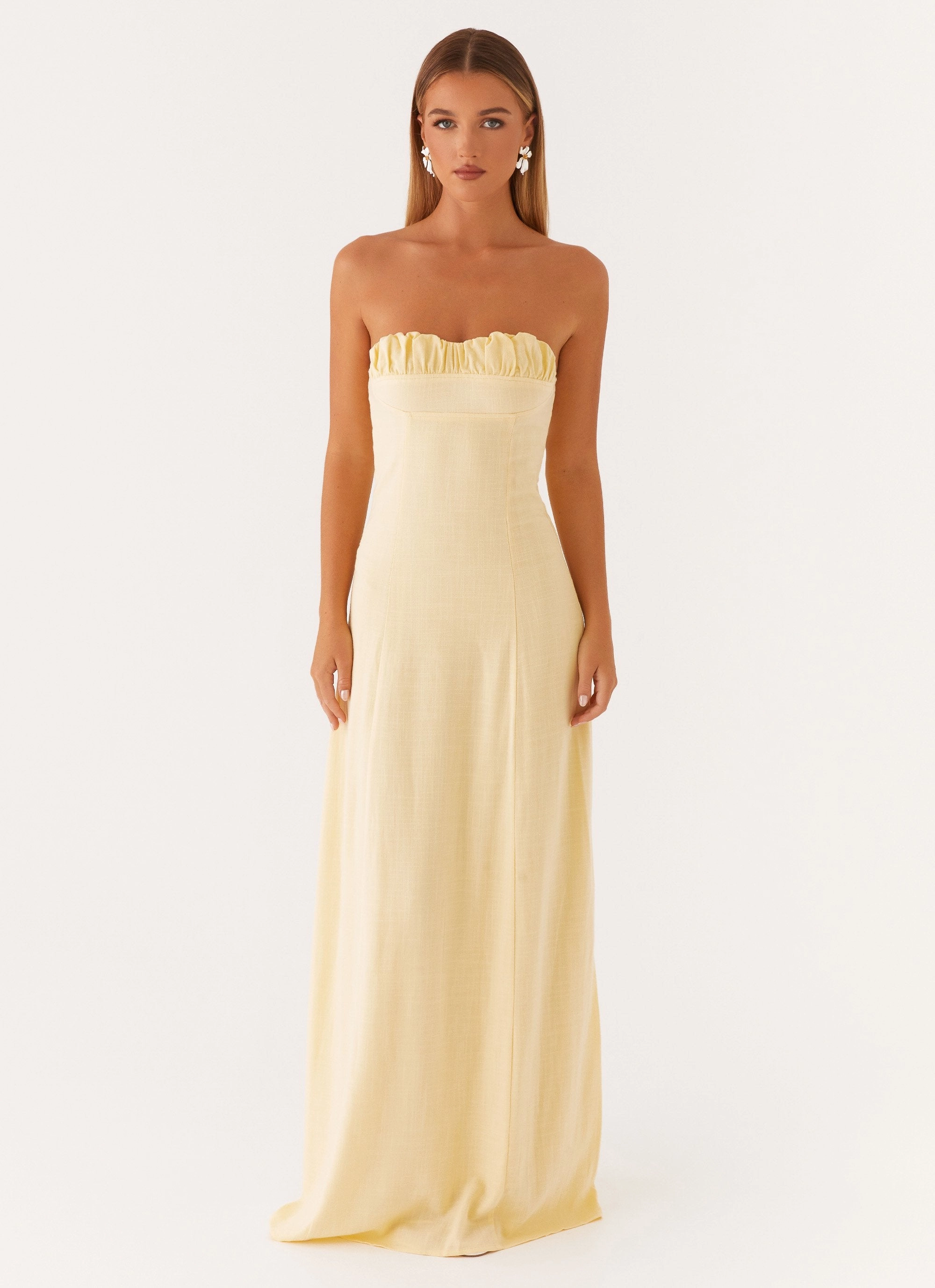 Elastic Fit Mood Flex Tayla Linen Maxi Dress - Yellow