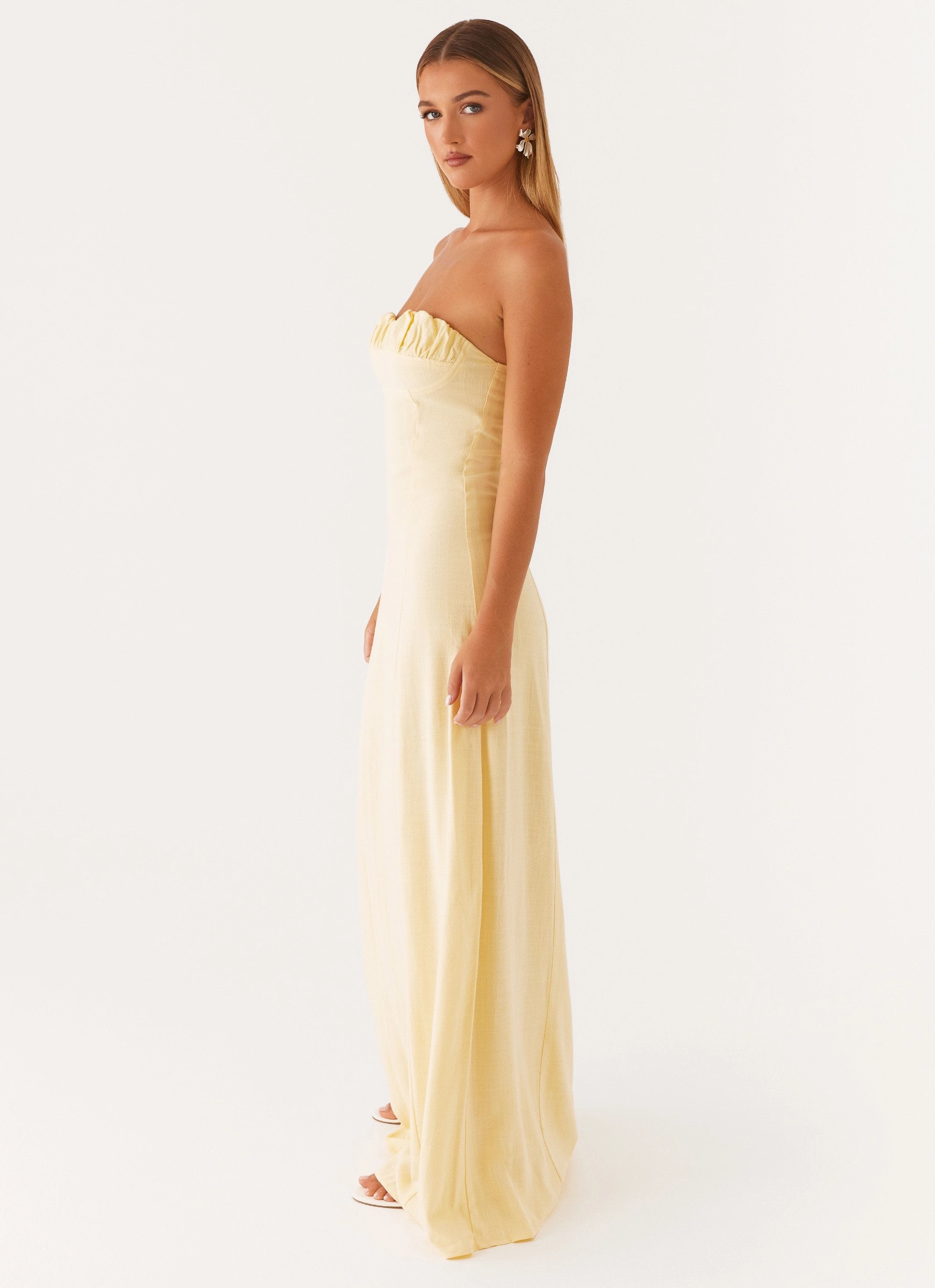 Tayla Linen Maxi Dress - Yellow Minimalist Style Simple formal dress