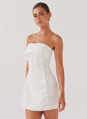 Cold-Shoulder Bombshell Tube Mini Dress - White Pearl