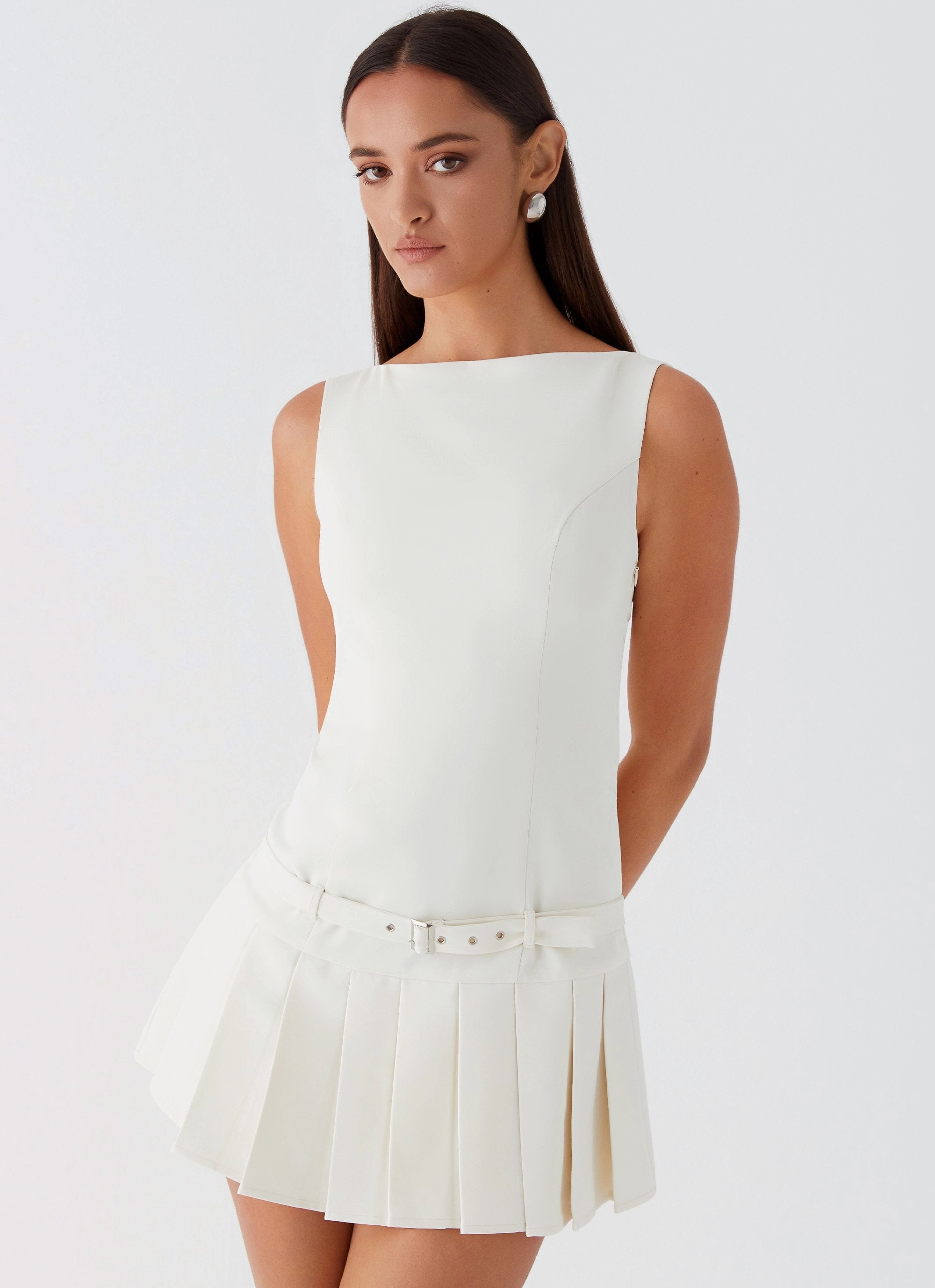 No More Excuses Belt Mini Dress - Ivory Korean Trend Travel Edge
