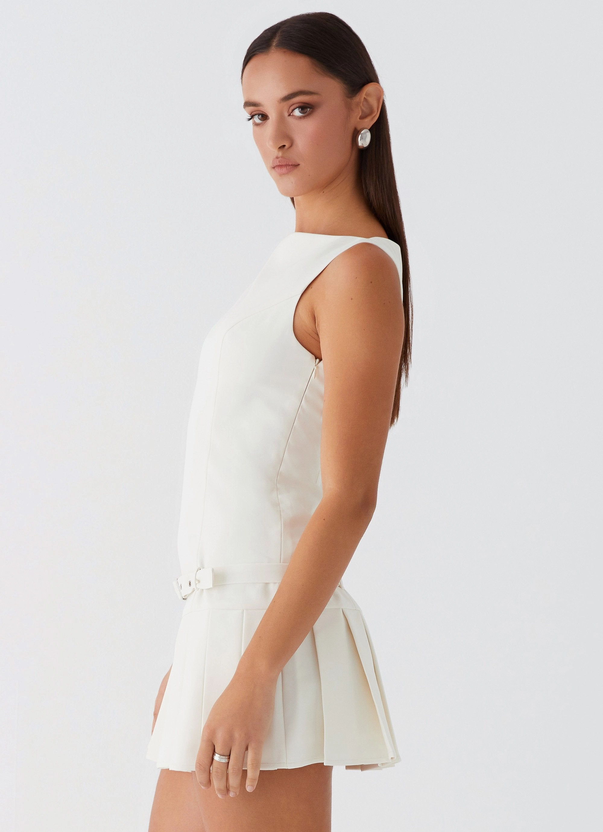 No More Excuses Belt Mini Dress - Ivory Adjustable Straps