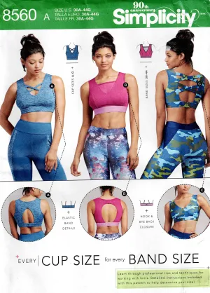 Simplicity 8560 Womens Stretch Sports Bra Sewing Pattern Size 30A-44G UNCUT Factory Folded