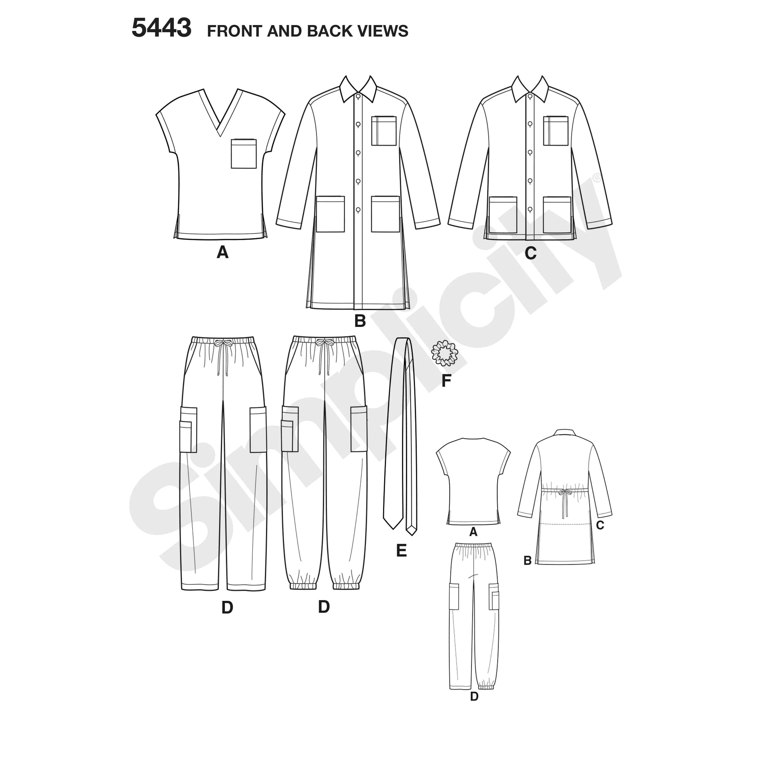 Simplicity Pattern S5443 Women's & Men's Plus Size Scrubs