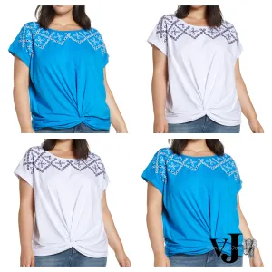 Single Thread Womens Plus Eyelet Embroidered Pullover Top