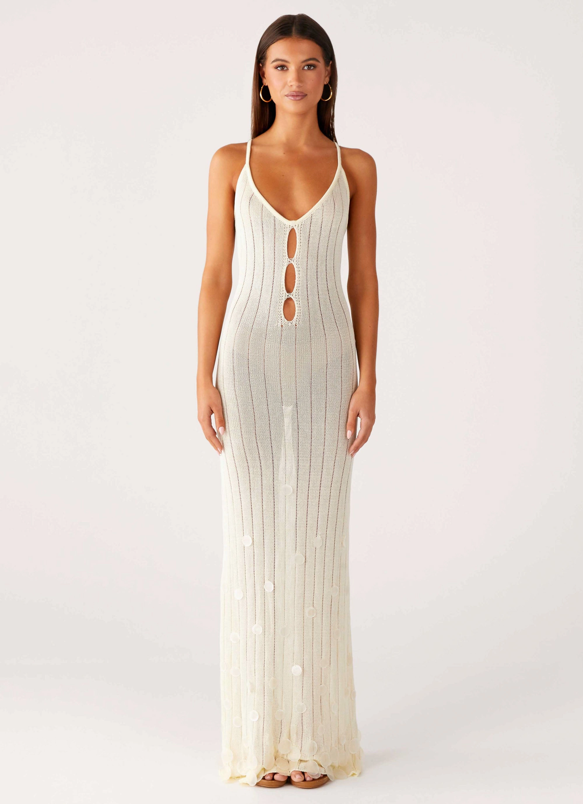 Evening Ready Urban Feel Siren Song Crochet Maxi Dress - Ivory