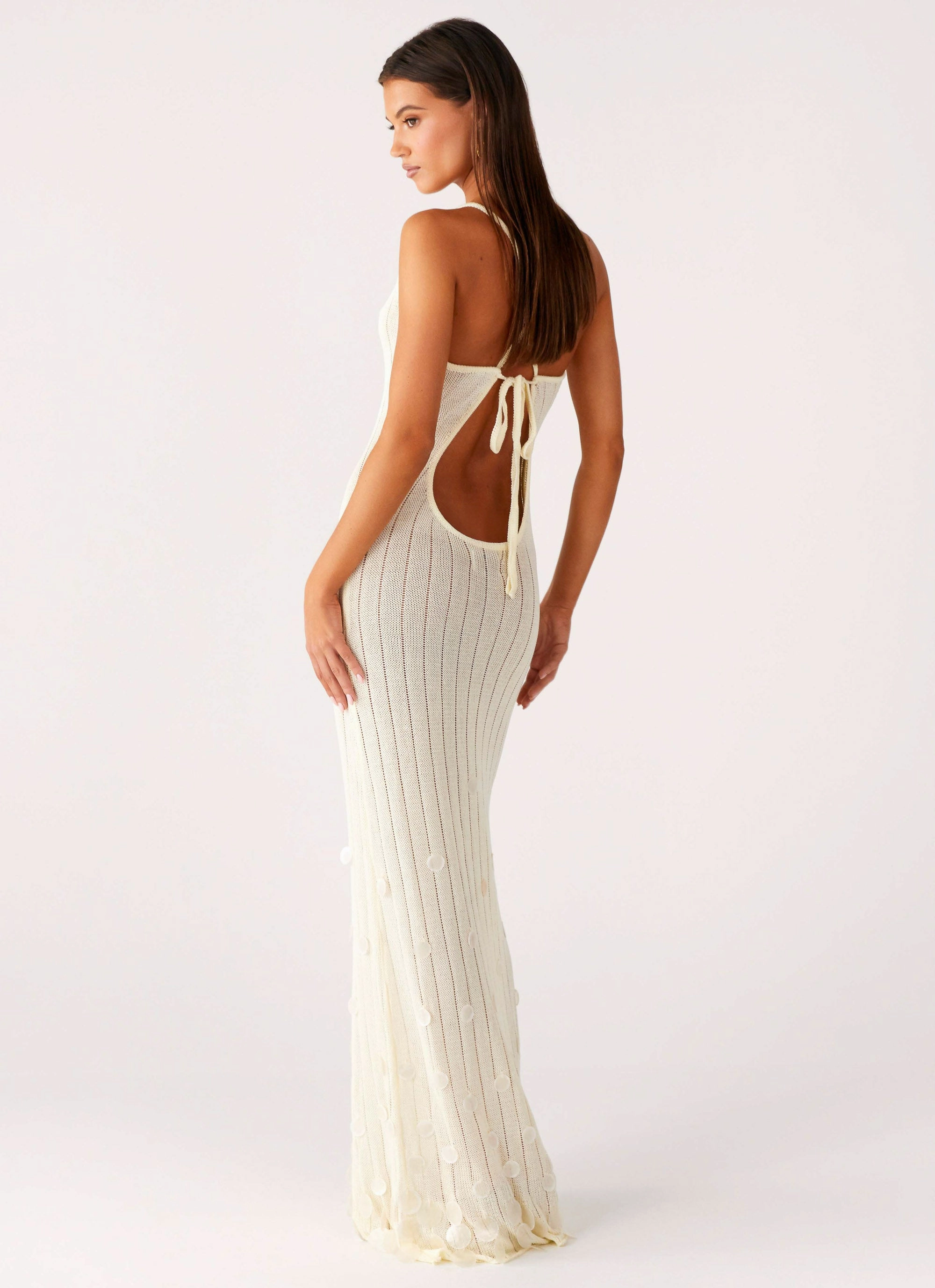 Trend Glow Evening Ready Siren Song Crochet Maxi Dress - Ivory