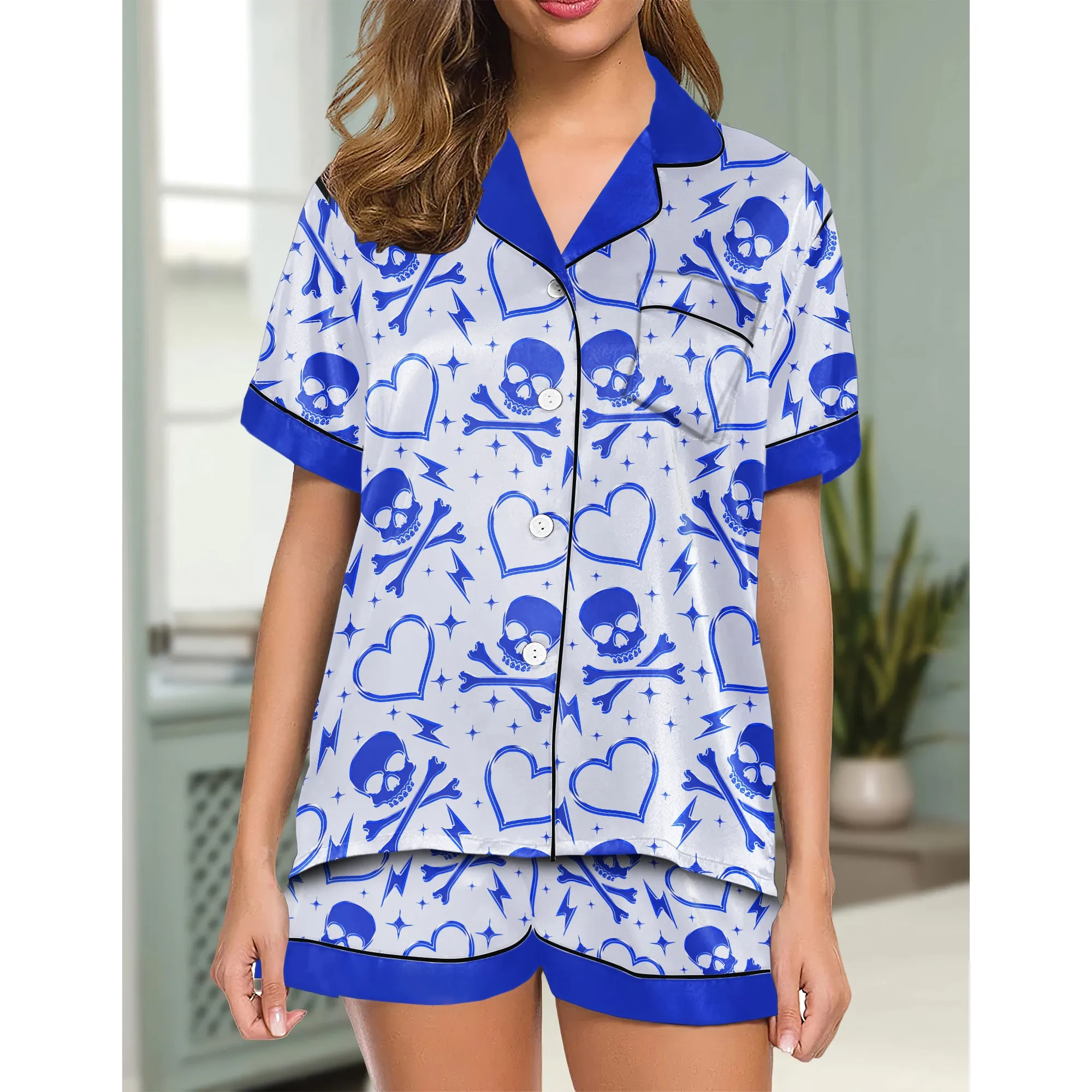 Skull Heart Thunder Women's Pajama Sets Top Sleeve & Short Bottom