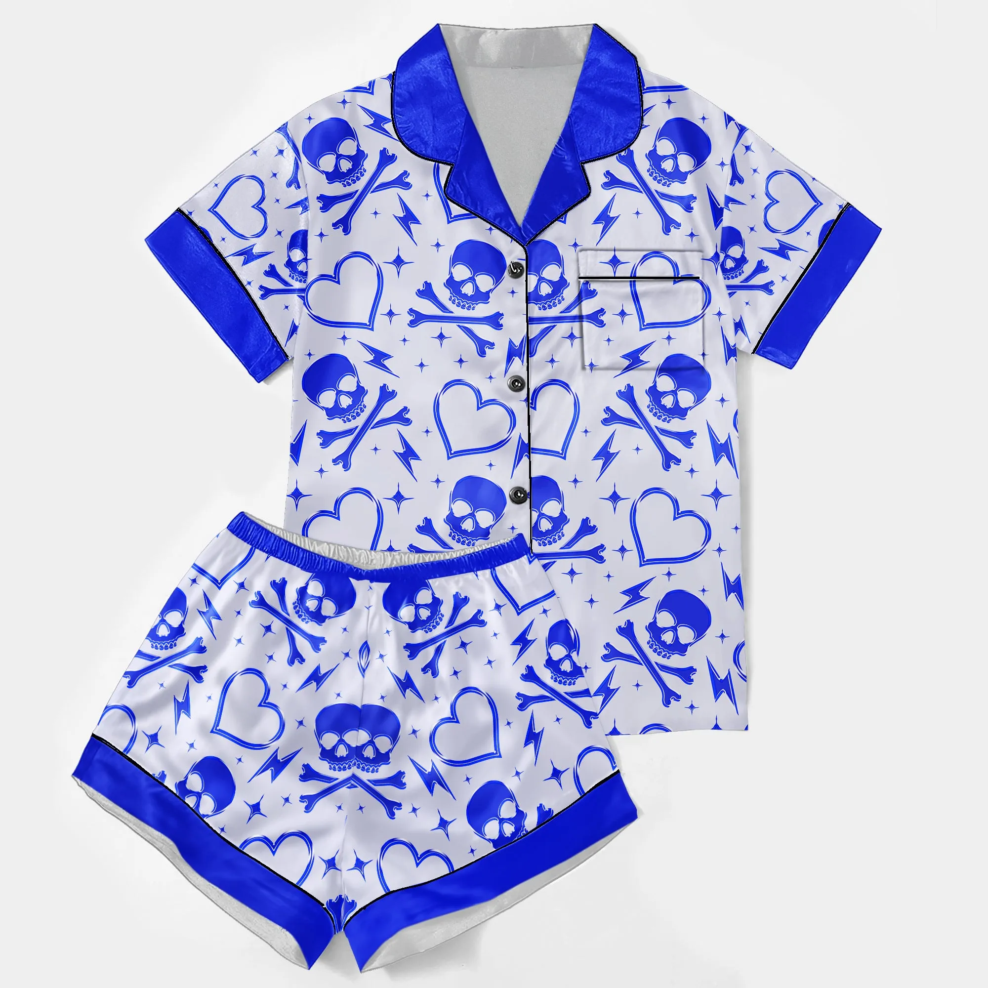 Skull Heart Thunder Women's Pajama Sets Top Sleeve & Short Bottom