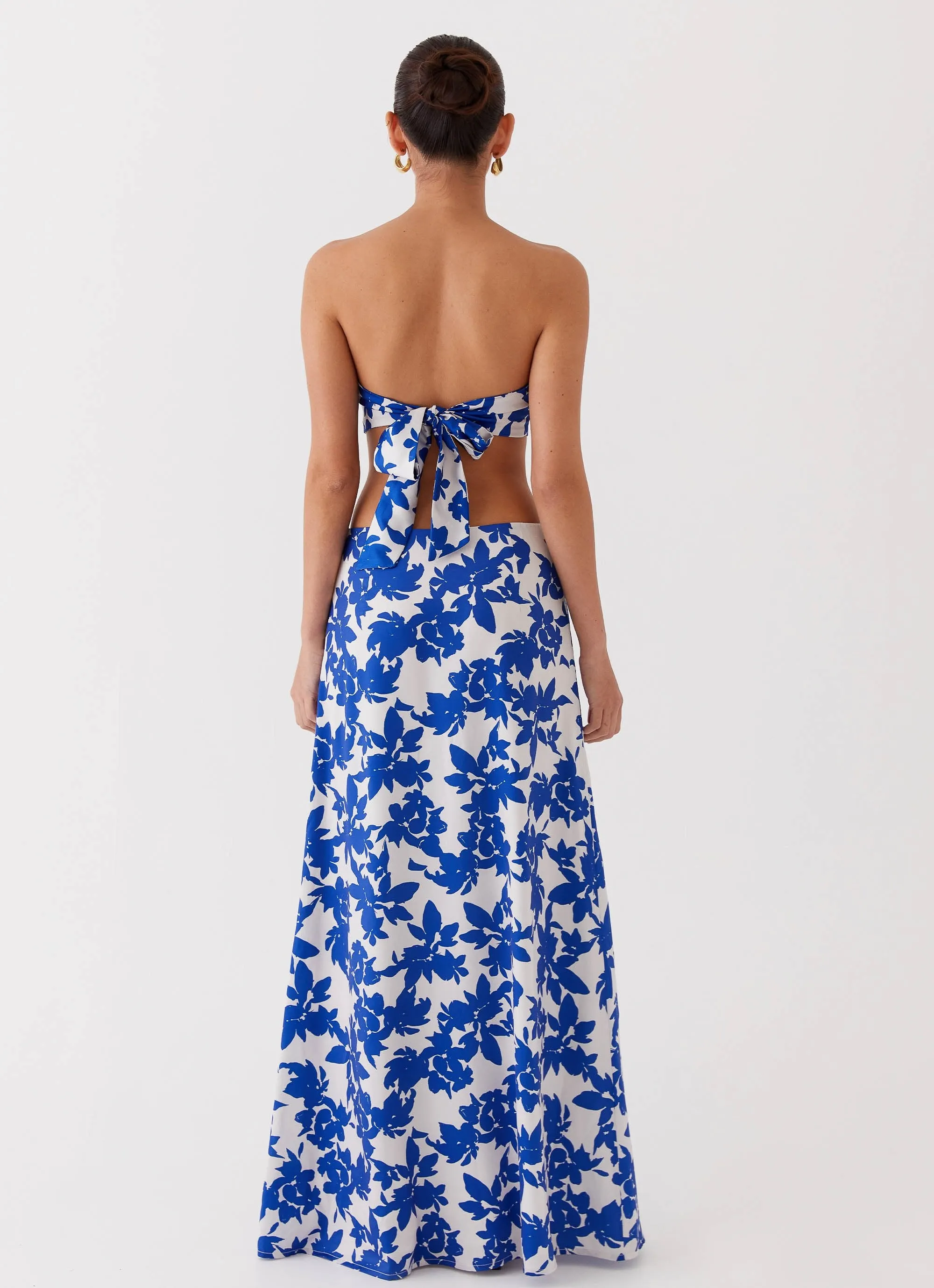 Sky Gaze Low Rise Maxi Skirt - Blue Floral Simple Look
