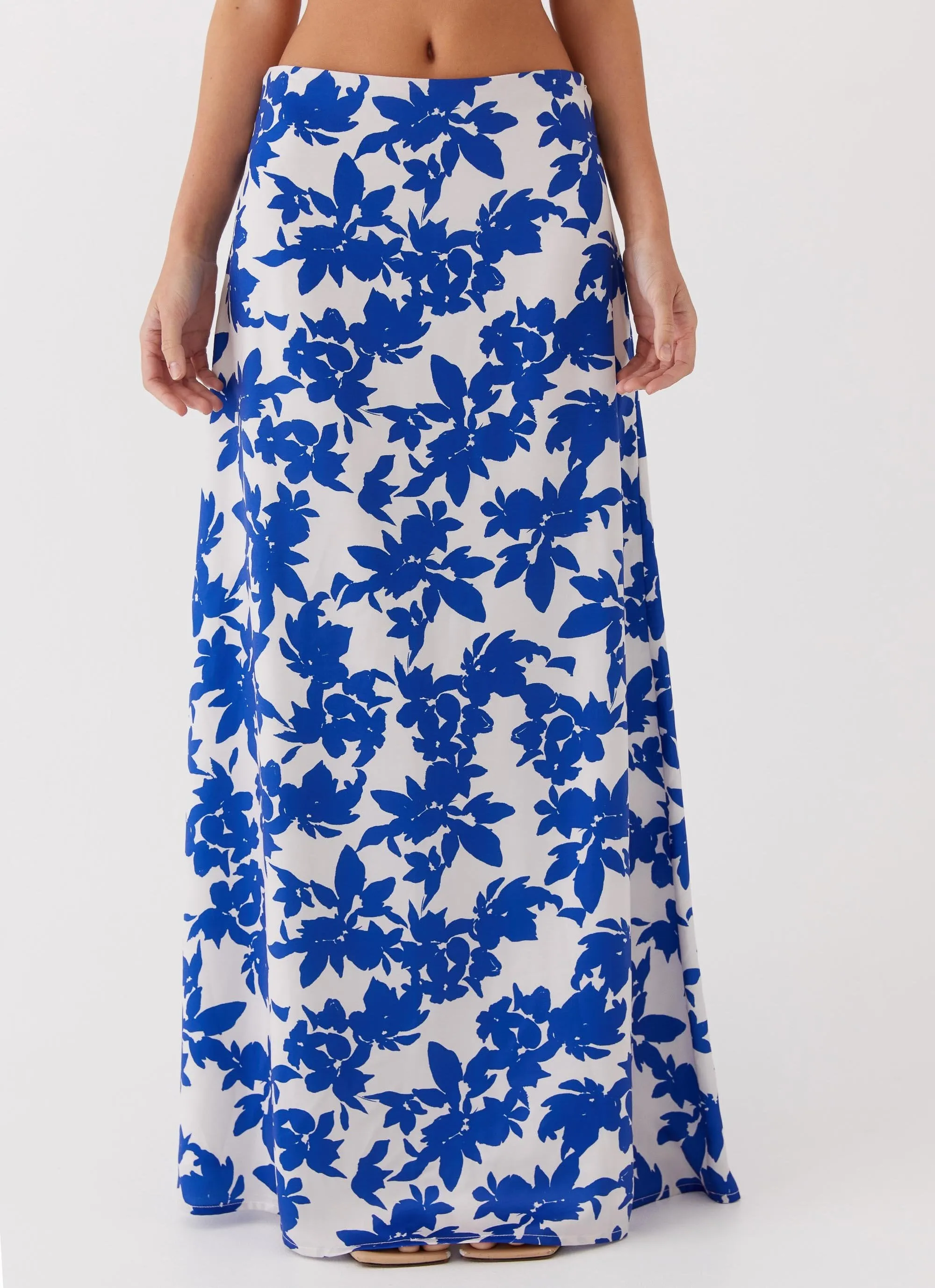 ruffle trim Sky Gaze Low Rise Maxi Skirt - Blue Floral