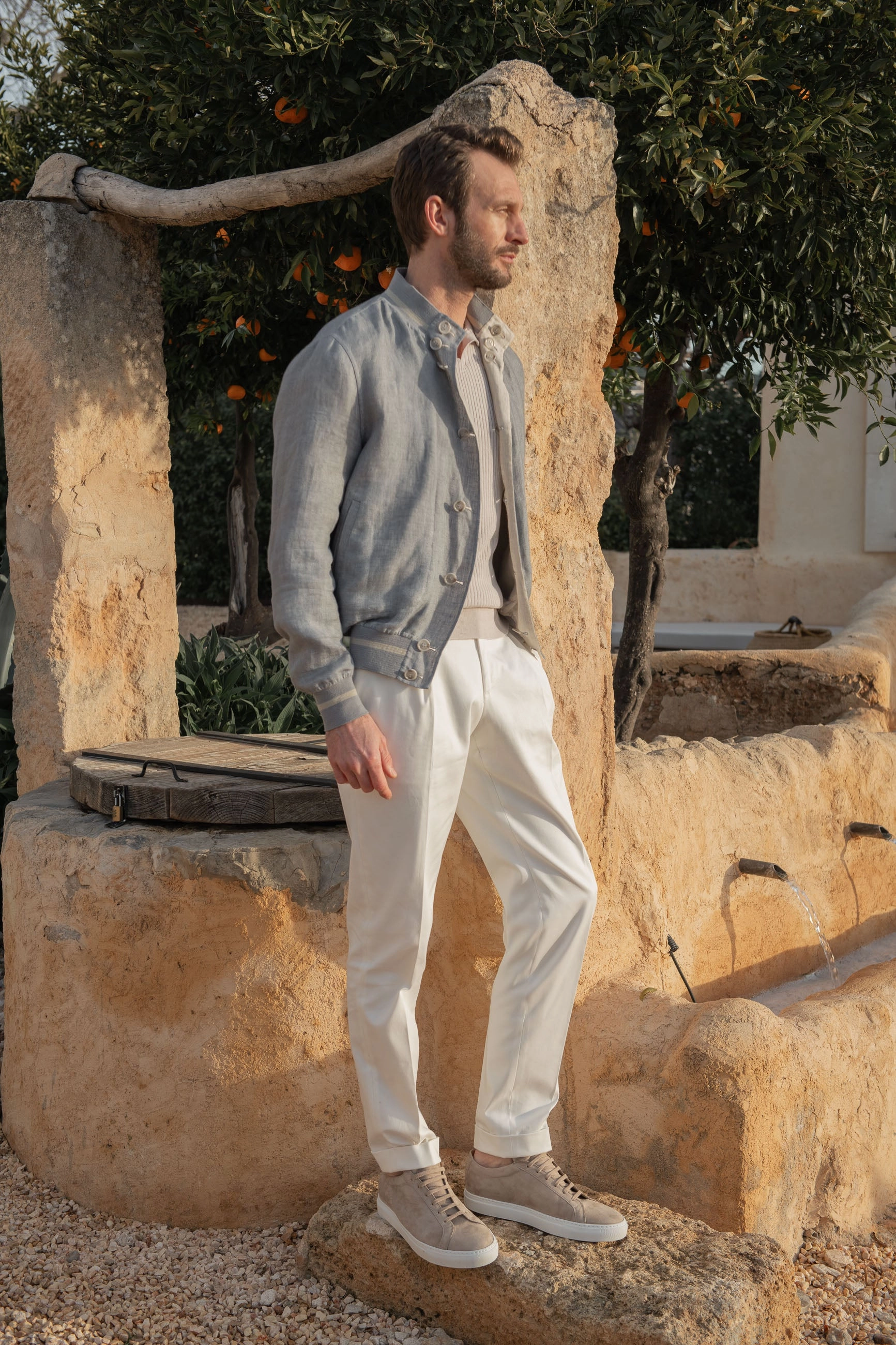 Sky grey and beige reversible bomber jacket ?C Made in Italy