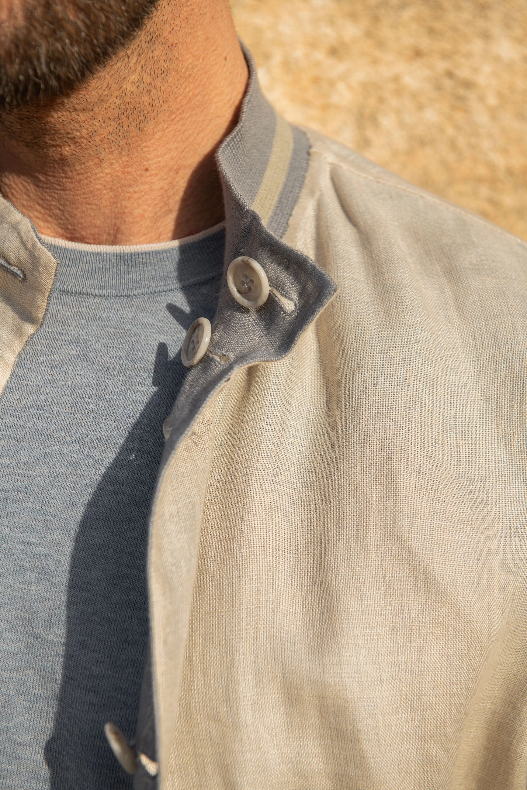 Sky grey and beige reversible bomber jacket ?C Made in Italy