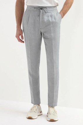 Sky grey linen Elba trousers - Made in Italy Sky grey linen Elba trousers - Made in Italy