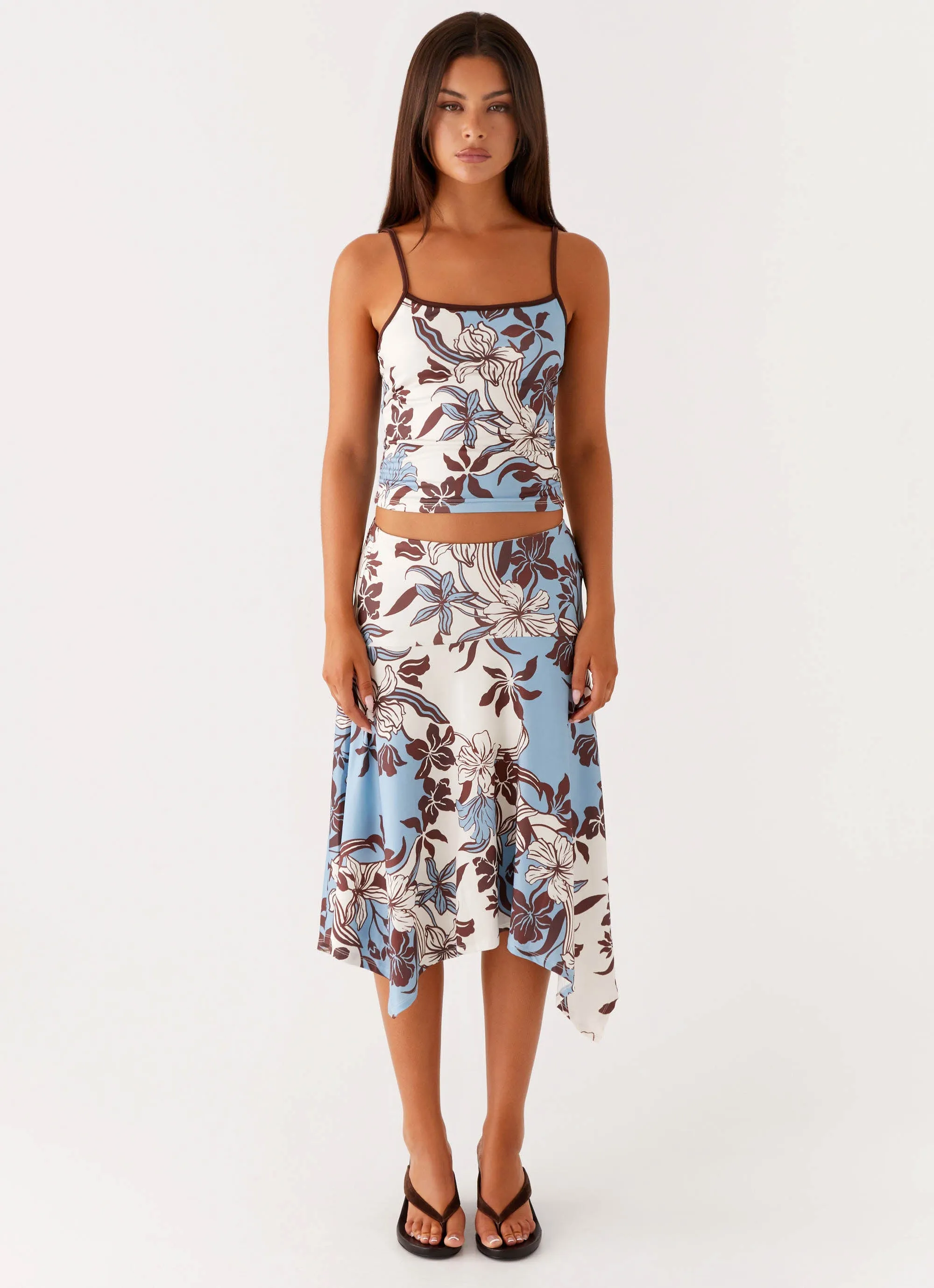 Skye Midi Skirt - Bluewood Blossom Subtle Detail