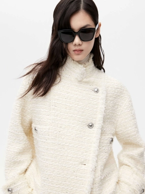 Slanted Placket Tweed Coat Slanted Placket Tweed Coat