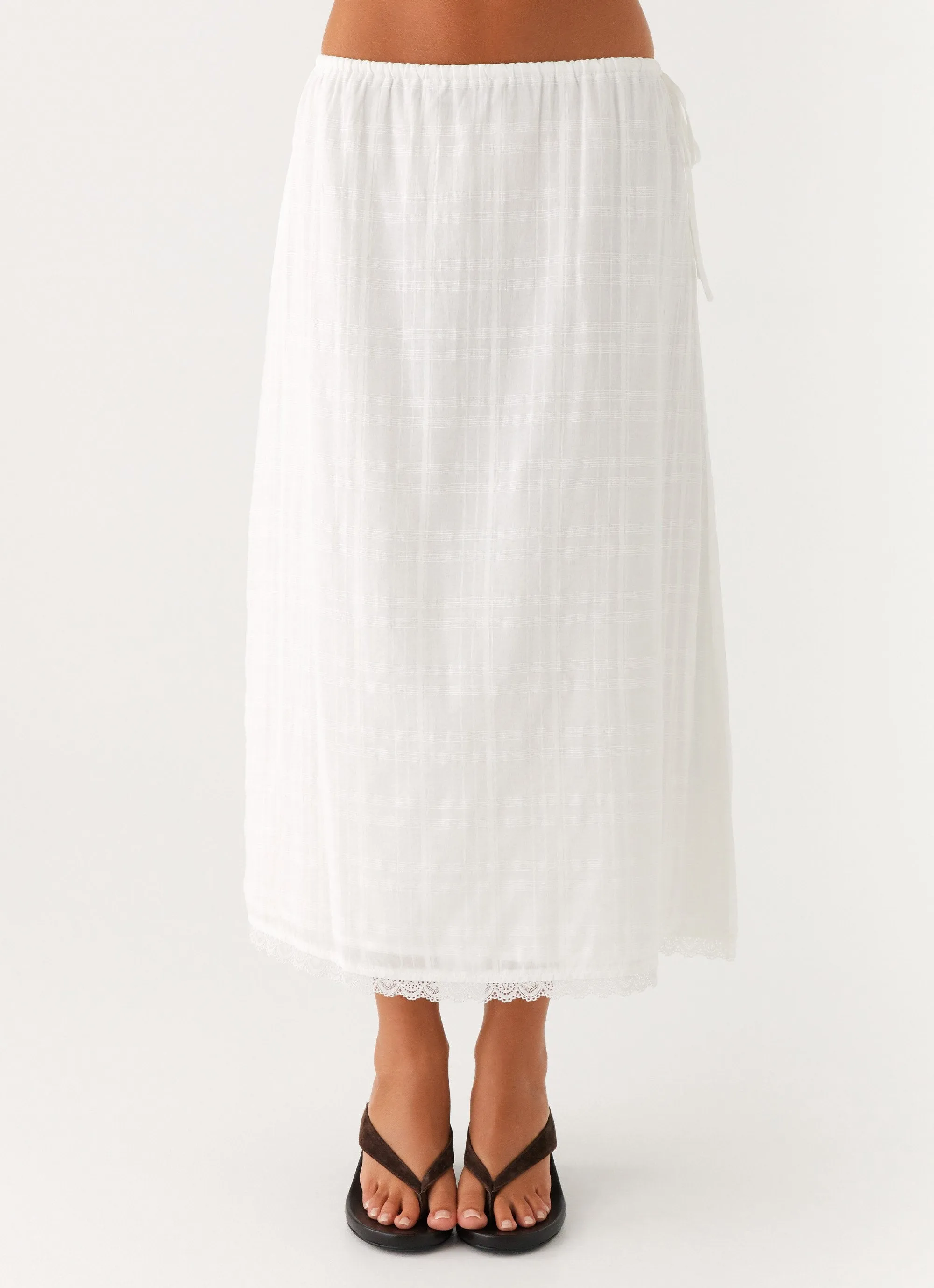 Sweet Lullaby Midi Skirt - White Weighted Hem Wedding guest