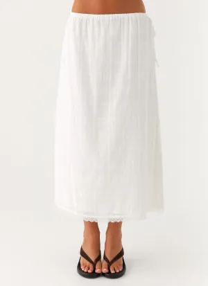 Sleek Appeal Sweet Lullaby Midi Skirt - White Sweet Lullaby Midi Skirt - White Weighted Hem Wedding guest