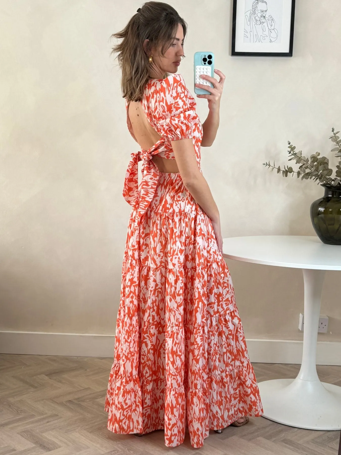 Cool Form Zoe Tiered Cutout Maxi Dress / Orange