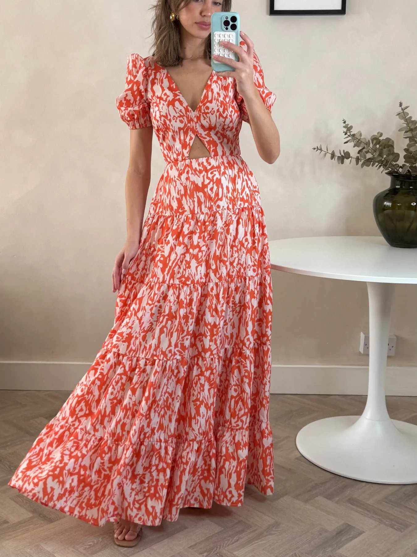 Evening Ready Skin Touch Zoe Tiered Cutout Maxi Dress / Orange