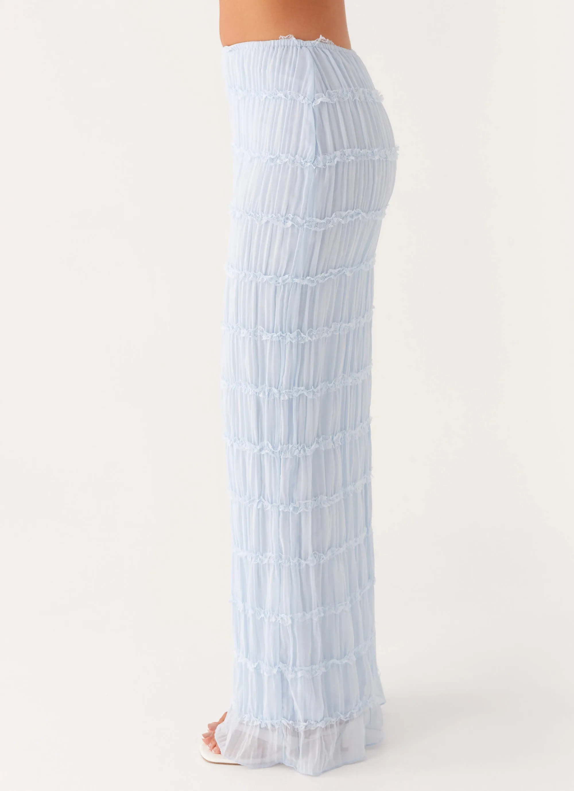 Daydreaming Low Rise Maxi Skirt - Blue Material Innovation Draped Design