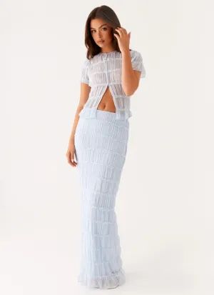 Sleek modern Daydreaming Low Rise Maxi Skirt - Blue Daydreaming Low Rise Maxi Skirt - Blue Water Repellent Rolled Hem