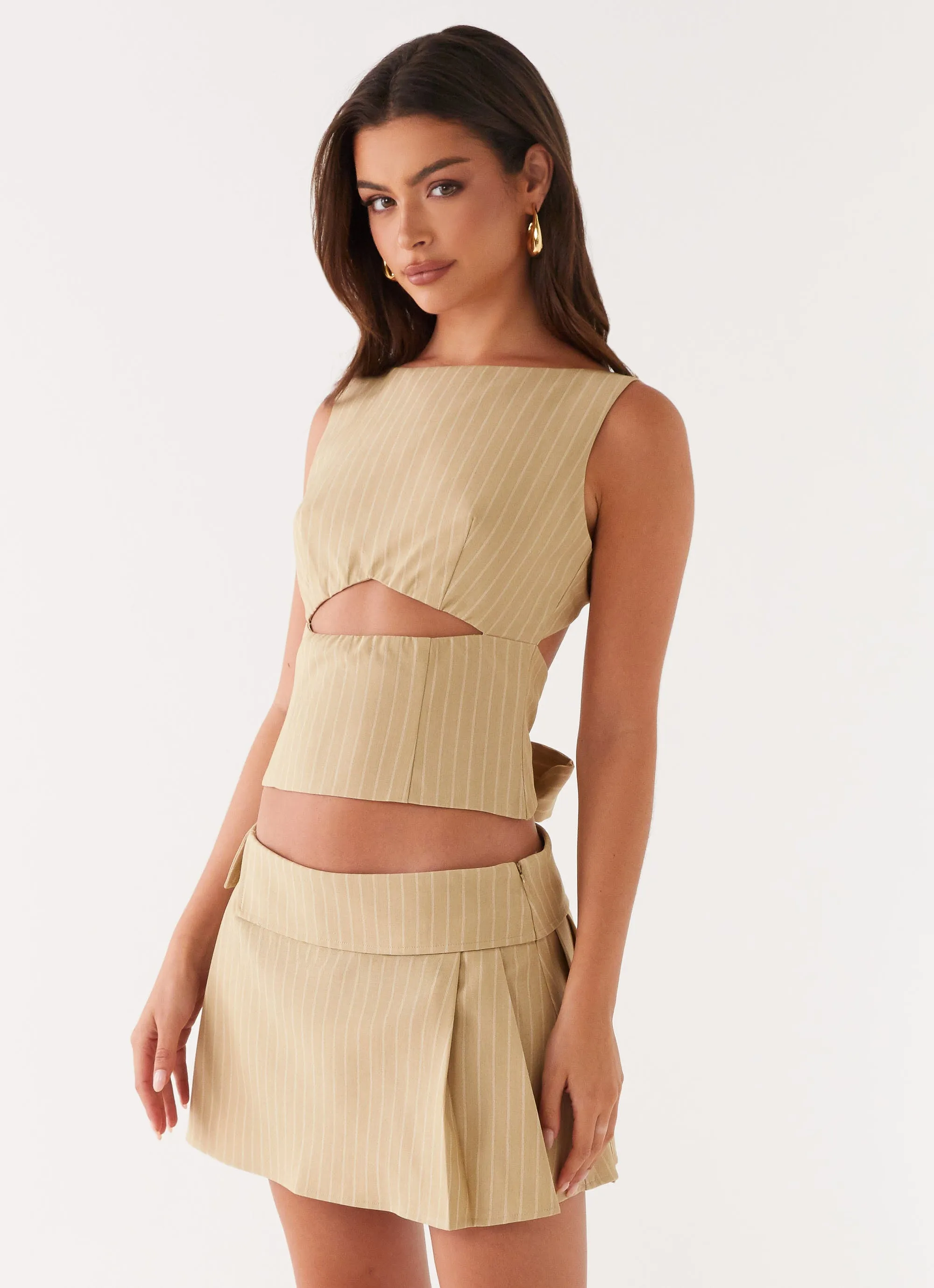 City Tones Miki Mini Skirt - Beige Stripe