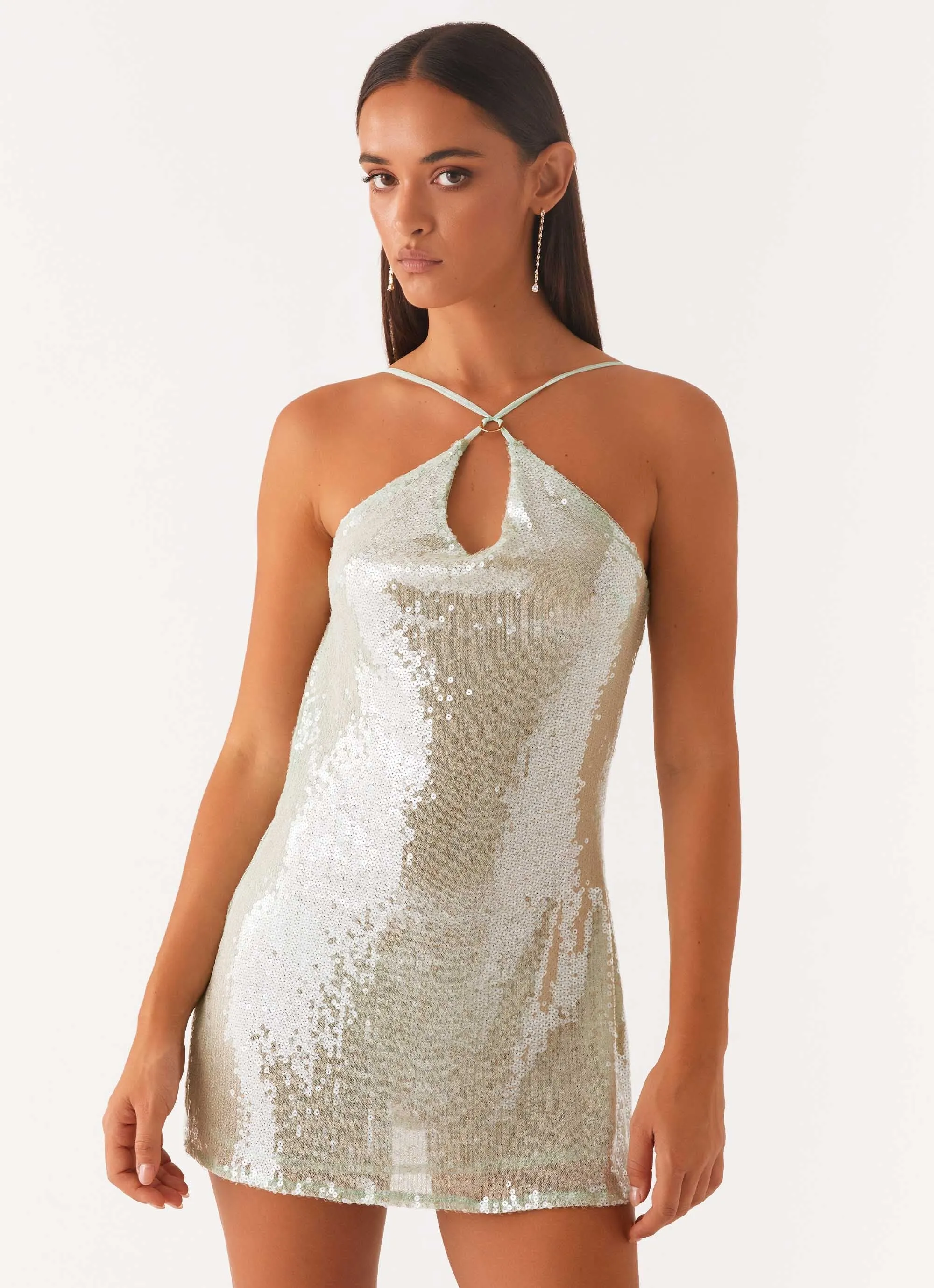 Performance Fabric Radiant Energy Cowl Back Mini Dress - Mint