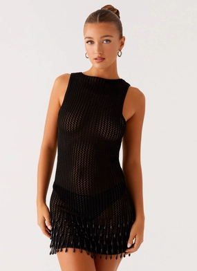 Sleek and Elegant Miracle Beaded Crochet Mini Dress - Black Miracle Beaded Crochet Mini Dress - Black Trendy Layering