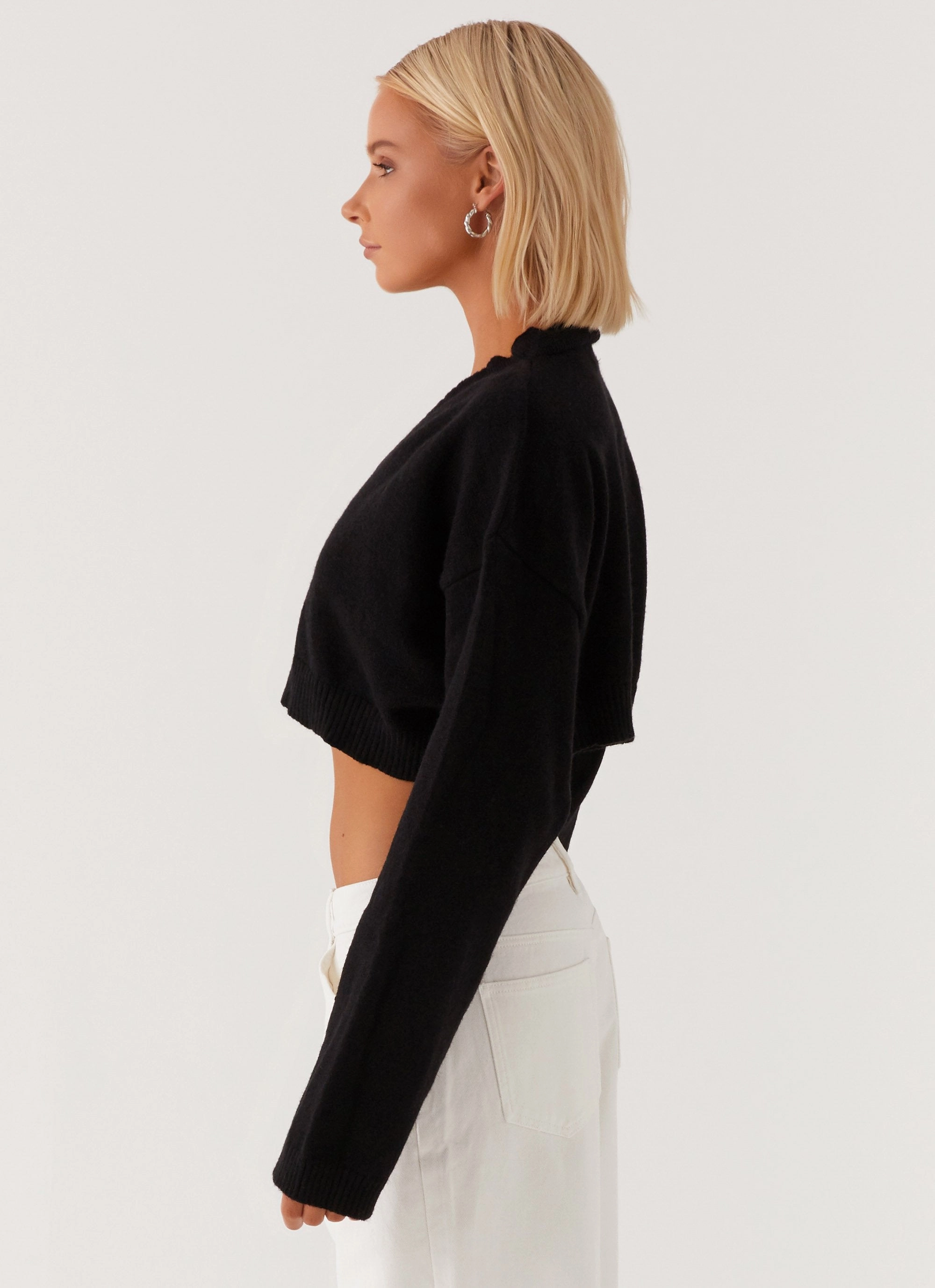 Endlessly Cropped Cardigan - Black Waist Belt