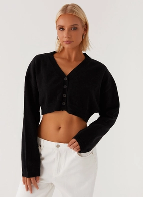 Anti Pilling Thermo Regulating Fabric Endlessly Cropped Cardigan - Black