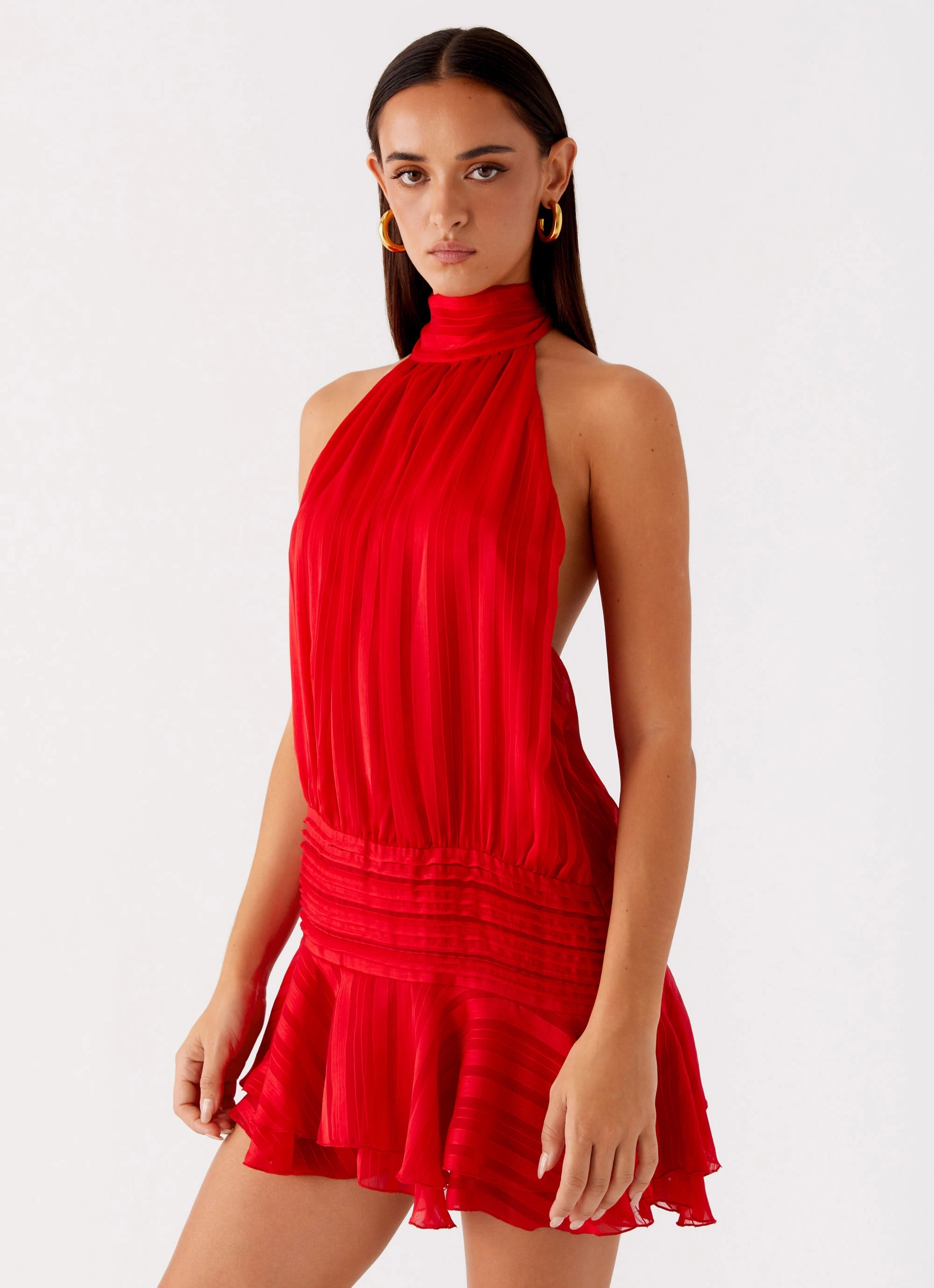 Cocktail-Party Willow Chiffon Mini Dress - Red
