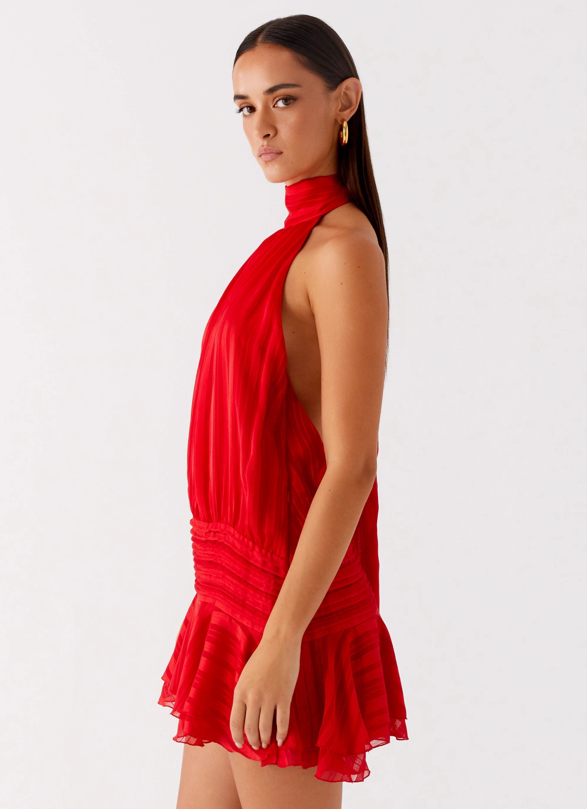 Stylish Line Willow Chiffon Mini Dress - Red